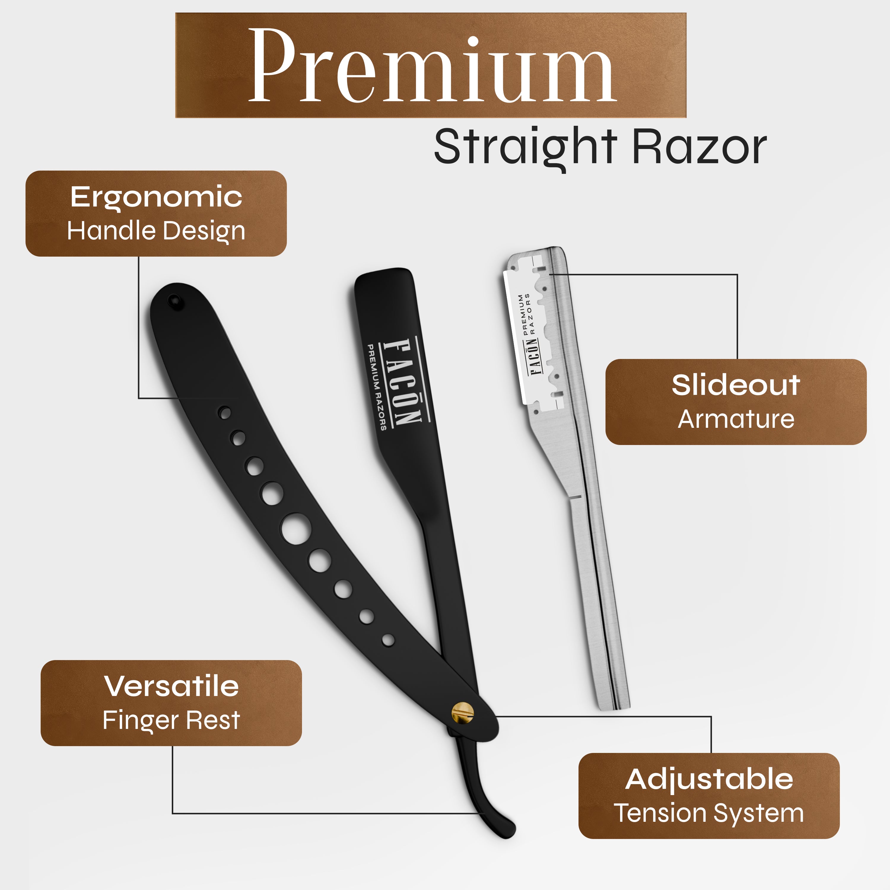 Facón Straight Razors for Men - Professional Barber Straight Edge Razor Kit with 100 Blades, Classic Stainless Steel Barbero Shaver for a Smooth & Precise Shave, Premium Barber Razor for Men's Shaving