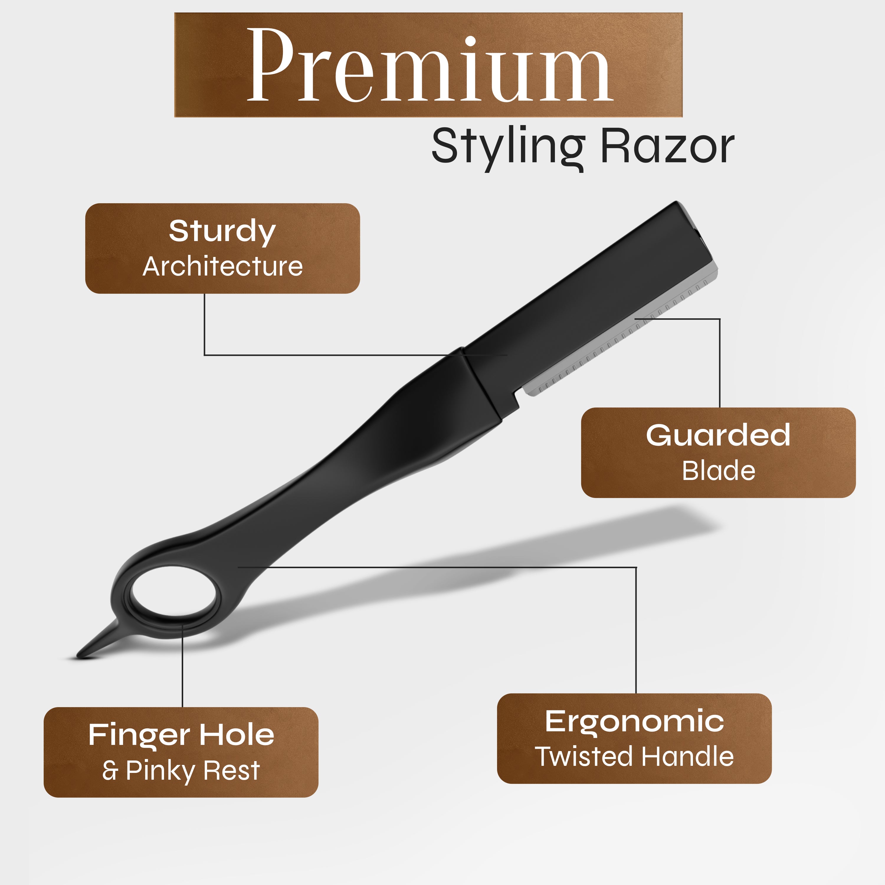 Facón Beard Razor for Men - Professional Beard Shaping Tool Grooming Kit with 11 Replacement Blades, Mustache Shaper, Edger & Lineup, Premium Precision Straight Edge Razor 100% Stainless Steel Blade