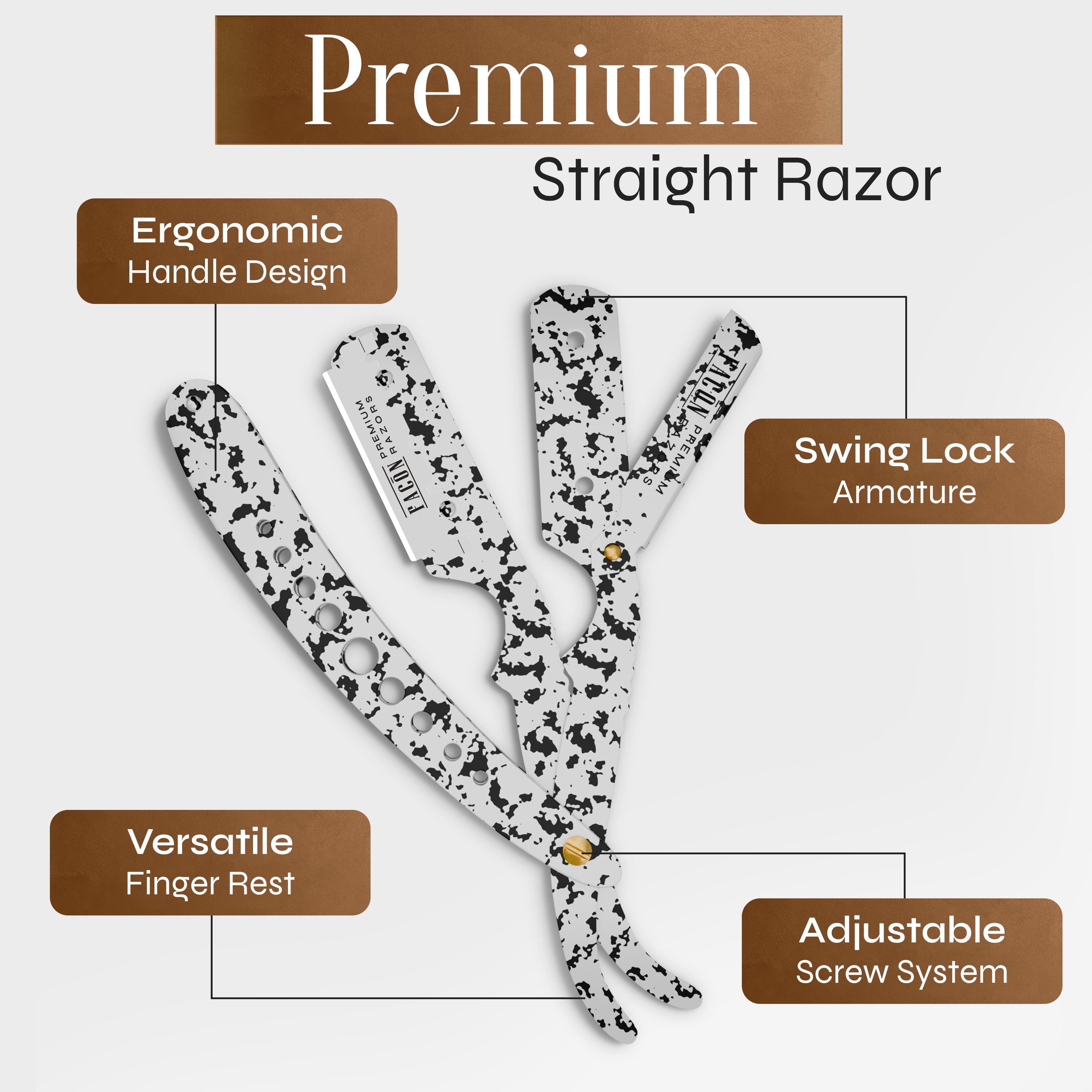 Facón Straight Razors for Men - Professional Barber Straight Edge Razor Kit with 100 Blades, Classic Stainless Steel Barbero Shaver for a Smooth & Precise Shave, Premium Barber Razor for Men's Shaving