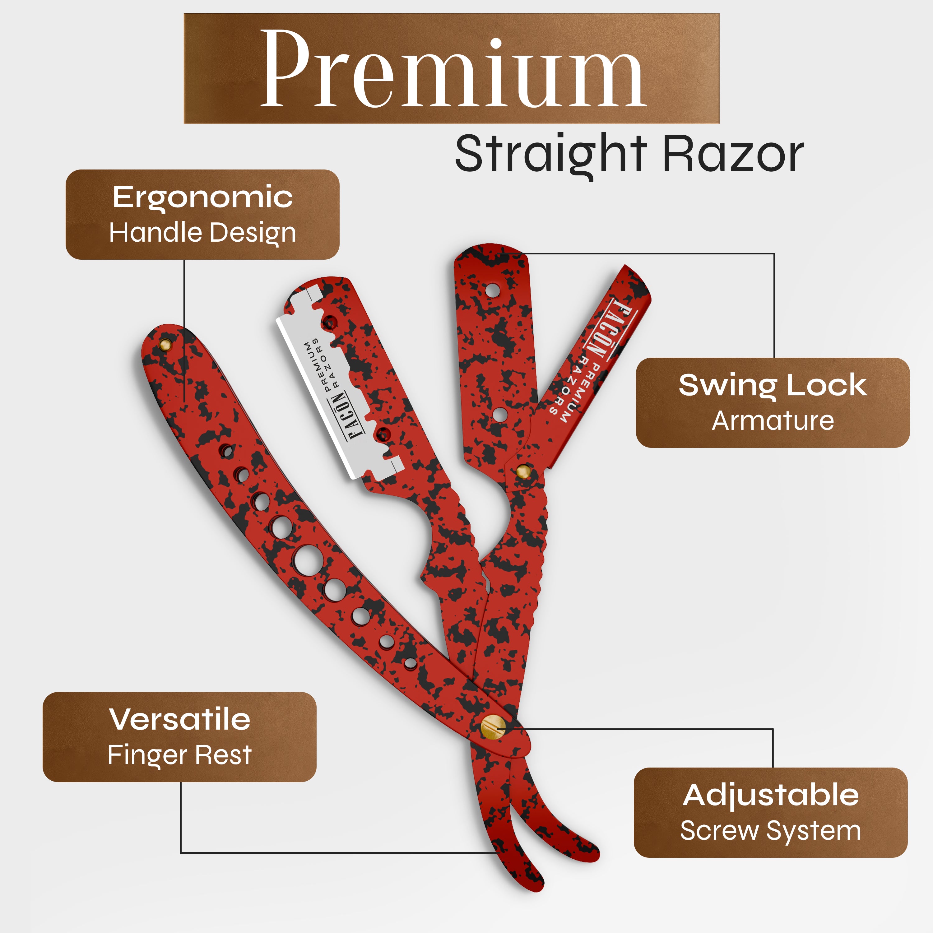 Facón Straight Razors for Men - Professional Barber Straight Edge Razor Kit with 100 Blades, Classic Stainless Steel Barbero Shaver for a Smooth & Precise Shave, Premium Barber Razor for Men's Shaving