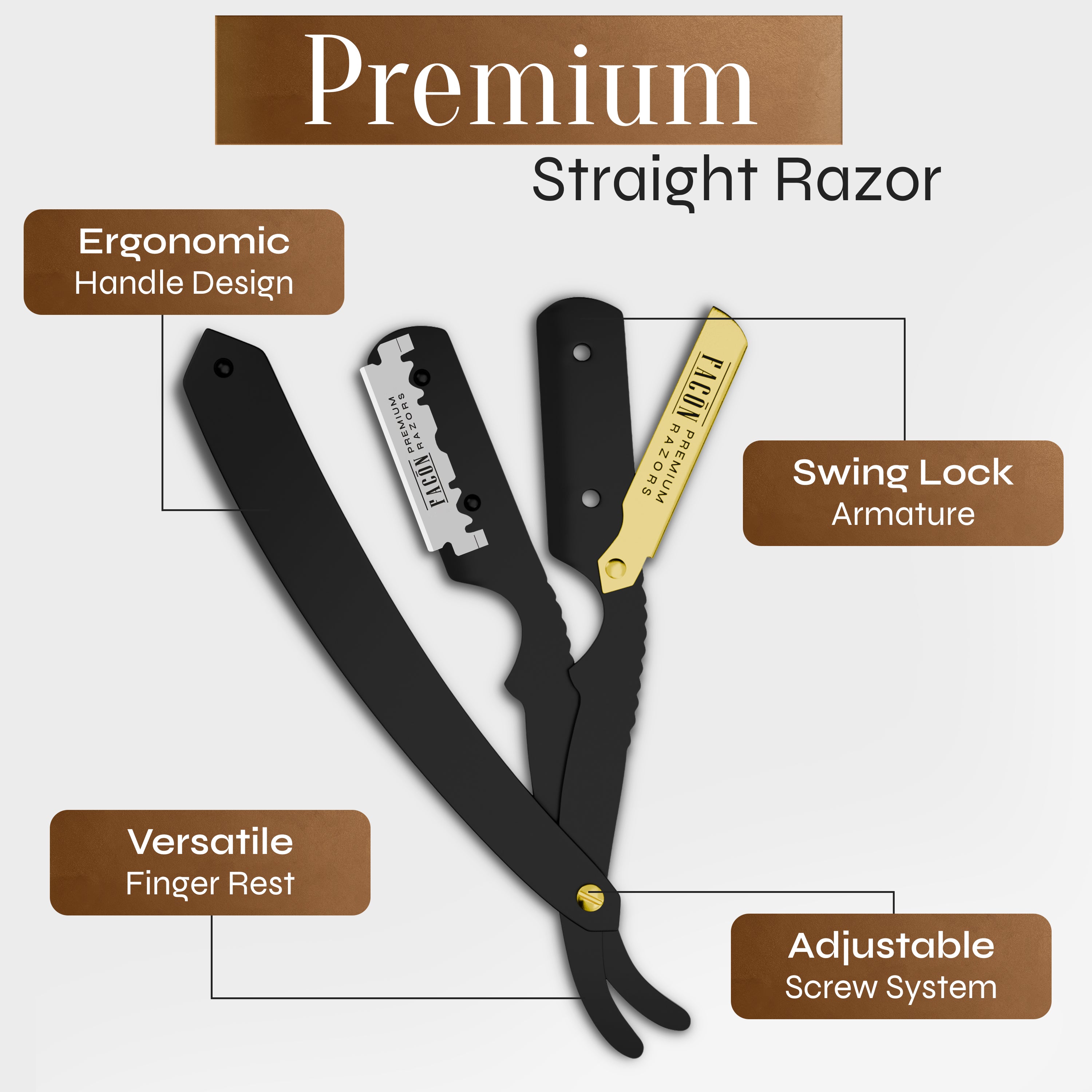 Facón Straight Razors for Men - Professional Barber Straight Edge Razor Kit with 100 Blades, Classic Stainless Steel Barbero Shaver for a Smooth & Precise Shave, Premium Barber Razor for Men's Shaving