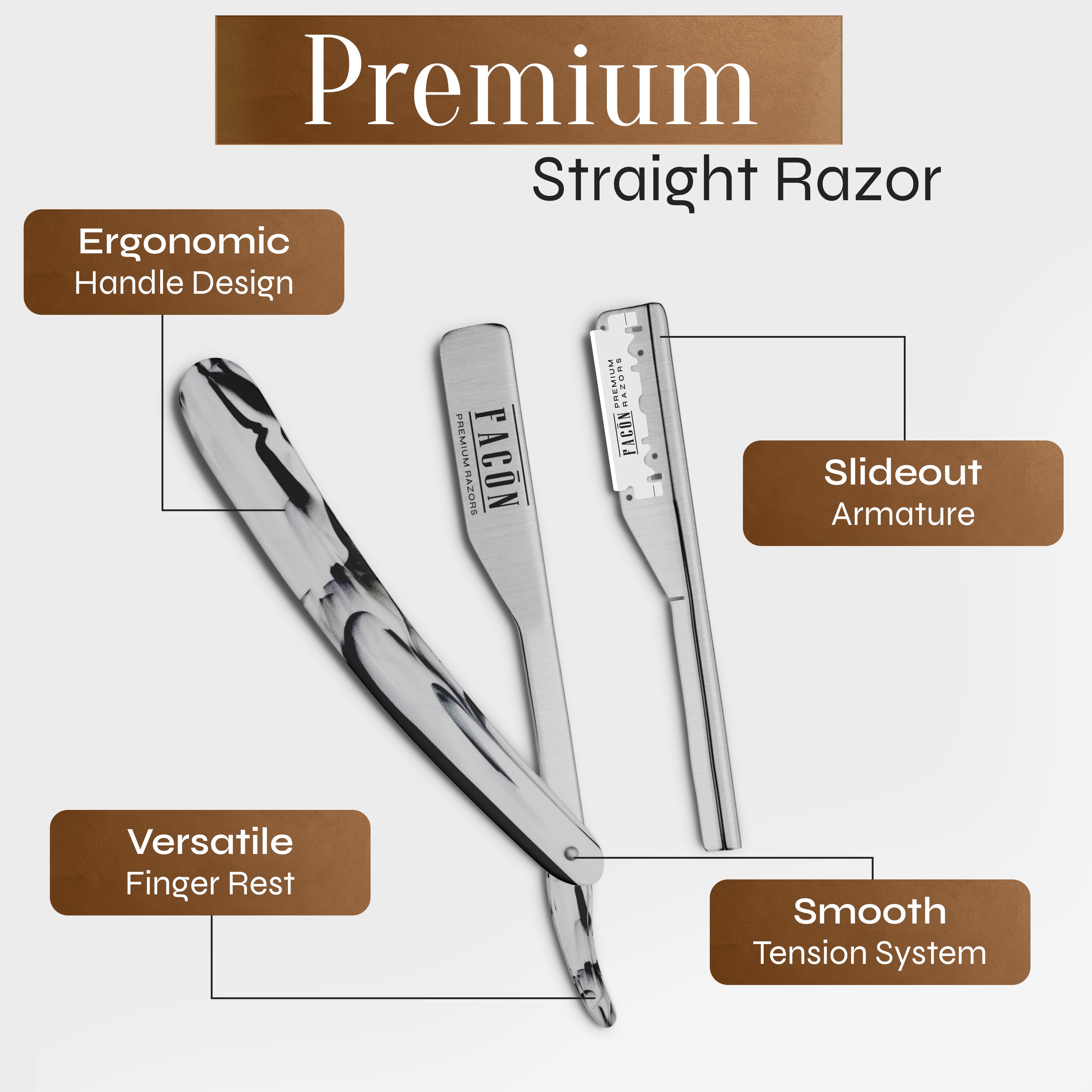 Facón Straight Razors for Men - Professional Barber Straight Edge Razor Kit with 100 Blades, Classic Stainless Steel Barbero Shaver for a Smooth & Precise Shave, Premium Barber Razor for Men's Shaving