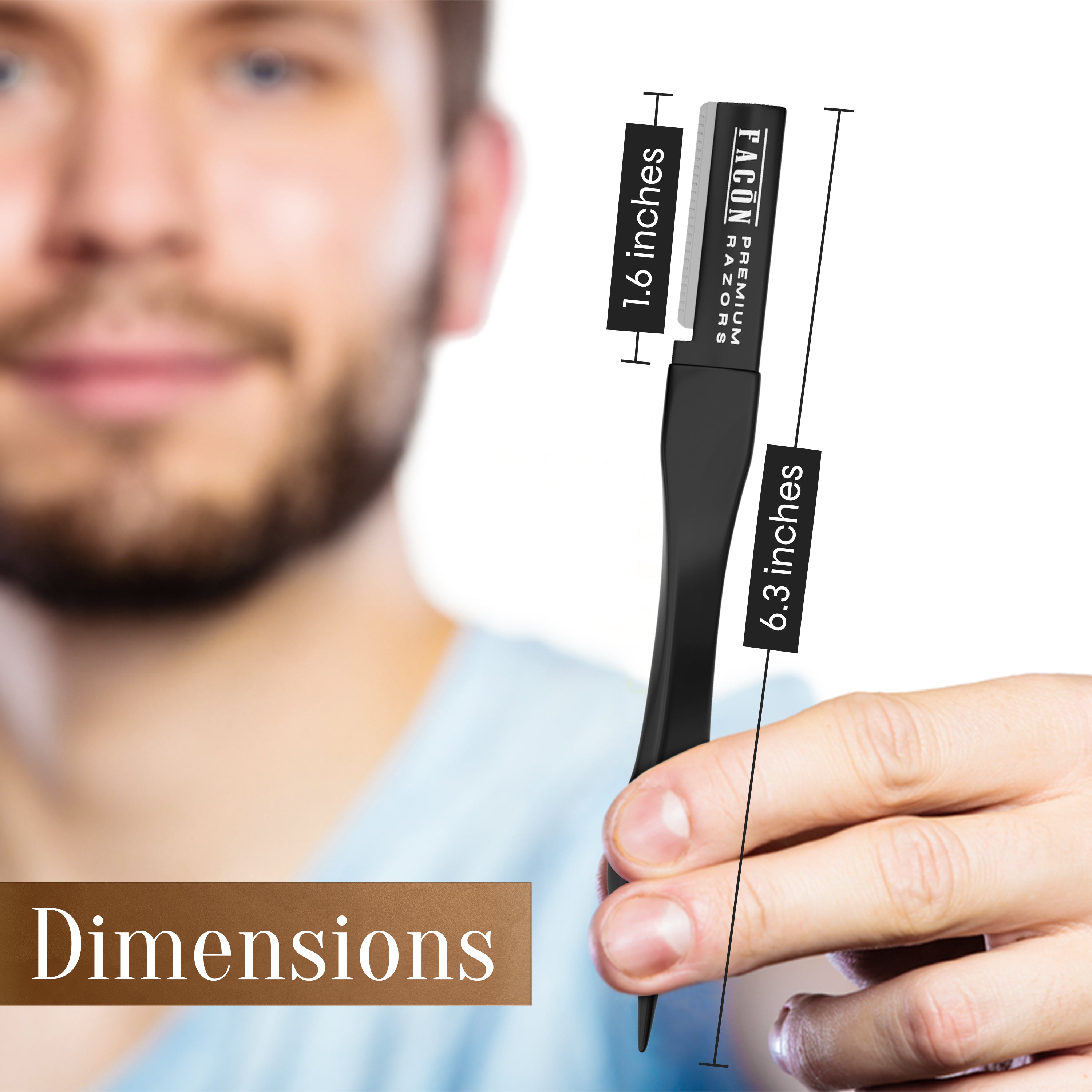 Facón Beard Razor for Men - Professional Beard Shaping Tool Grooming Kit with 11 Replacement Blades, Mustache Shaper, Edger & Lineup, Premium Precision Straight Edge Razor 100% Stainless Steel Blade