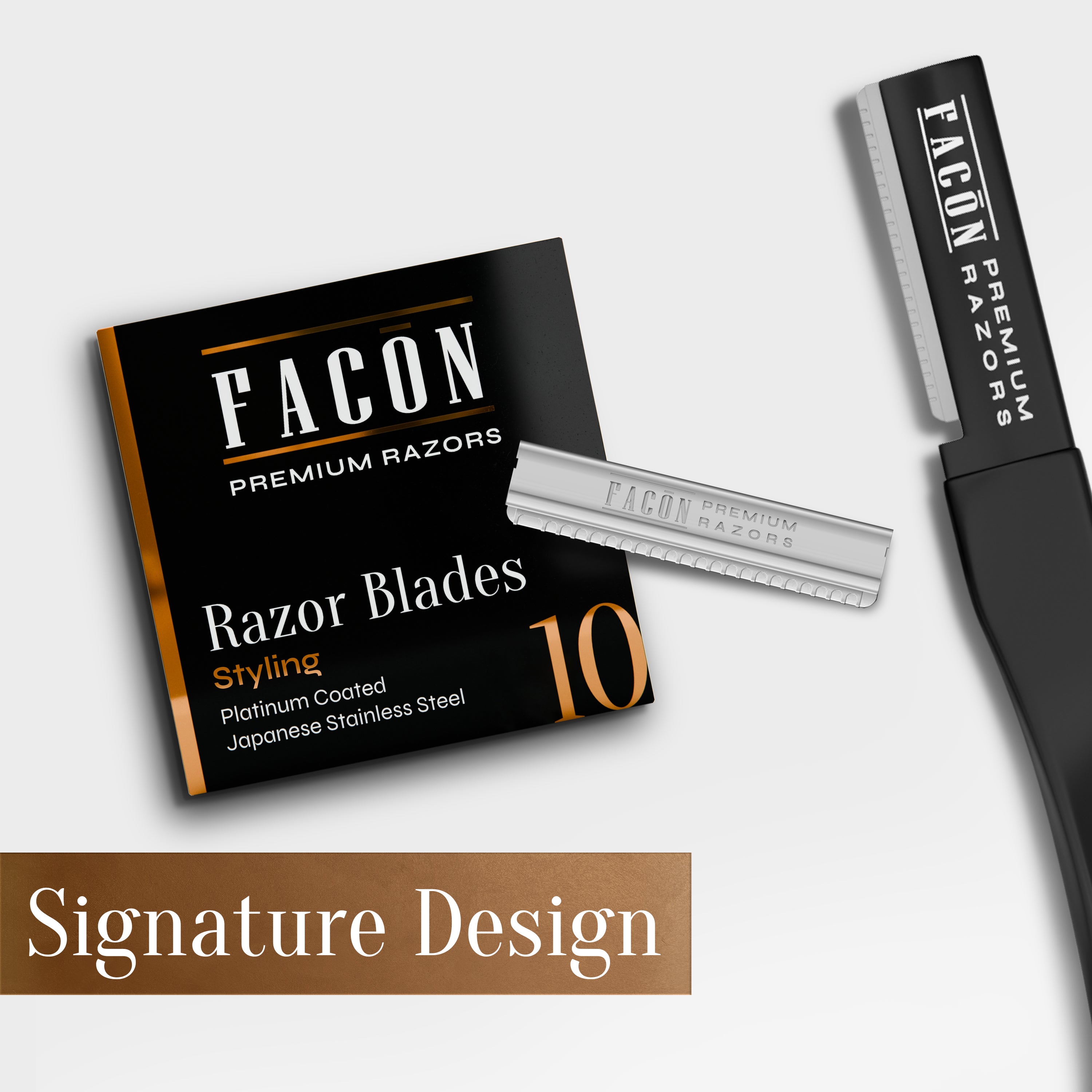 Facón Professional Beard Razor for Men Replacement Blades, Premium Razor Blades for Mustache Shaper, Beard Edger & Hair Lineup, Platinum Japanese Stainless Steel for Smooth & Precise Shave - 10 Count