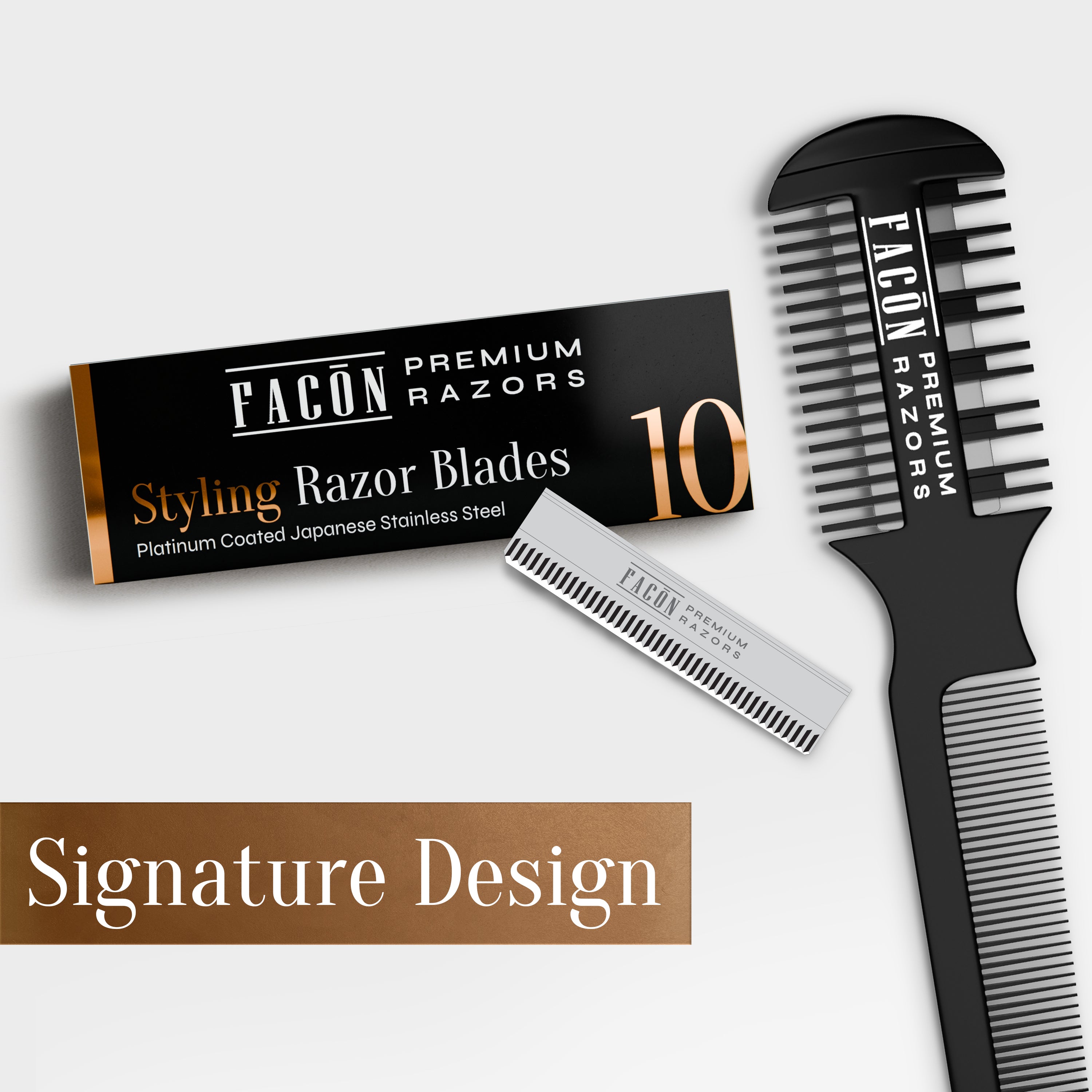 Facón Professional Hair Razor Comb Replacement Blades, Styling Razor Blades for Thinning Texturizing Layering Cutting Hair, Premium Platinum Japanese Stainless Steel for Split Ends Trimming - 10 Count