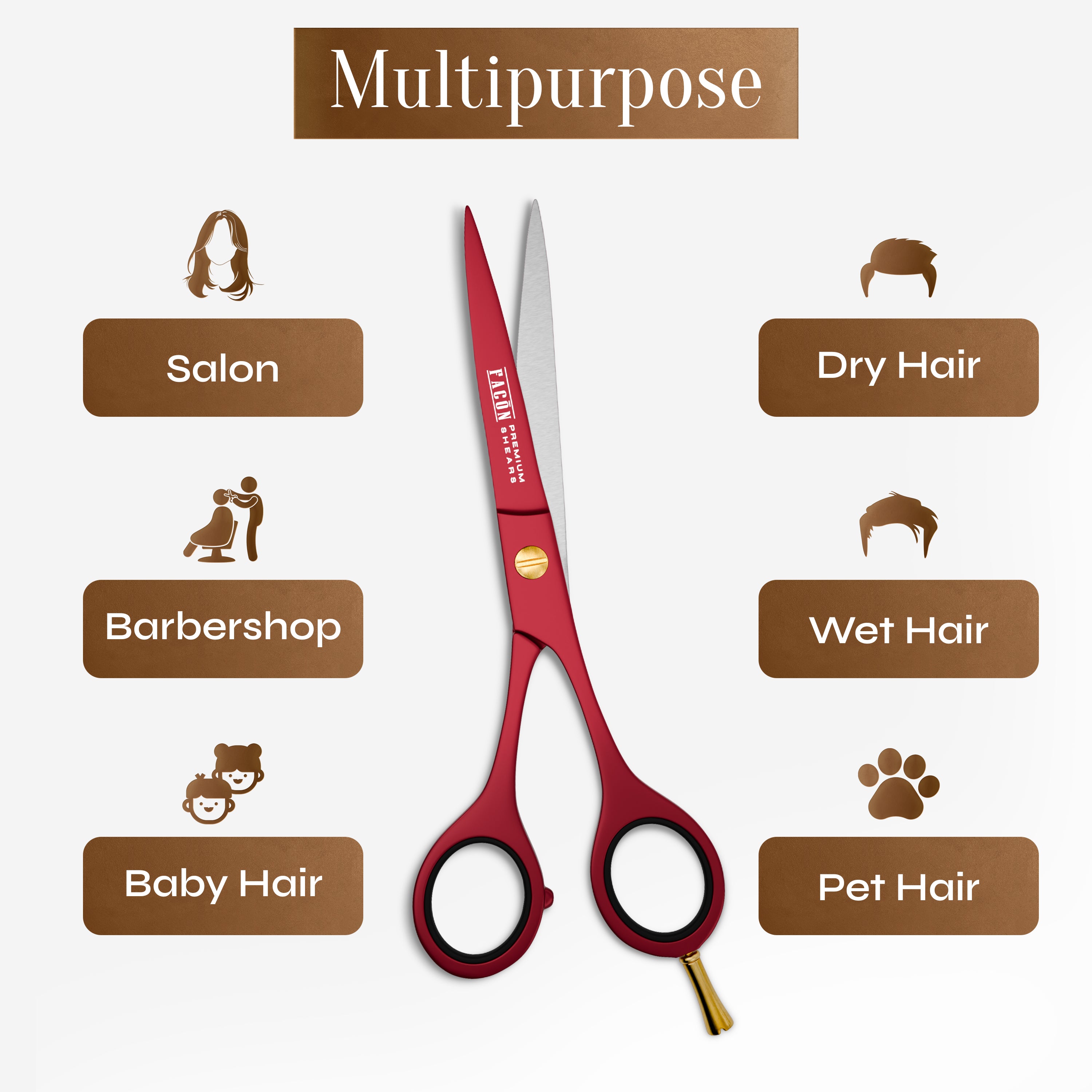 Facón Hair Cutting Scissors - Professional Hair Scissors 6.5 Inch Razor Edge Barber Shears Salon Hair Cutting Shears - Japanese Stainless Steel - Precision Cutting Premium Shears for Men, Women & Kids