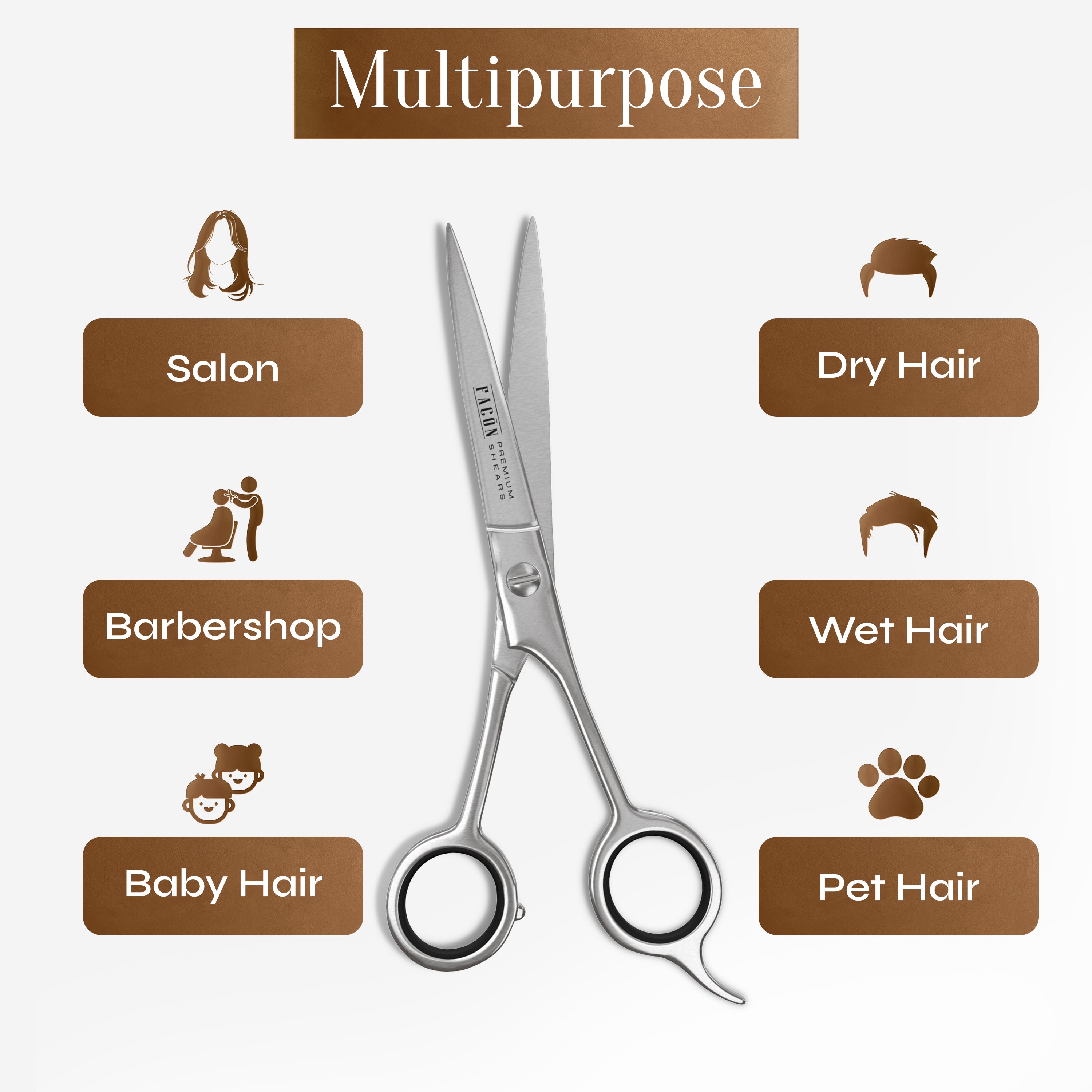Facón Hair Cutting Scissors - Professional Hair Scissors 6.5 Inch Razor Edge Barber Shears Salon Hair Cutting Shears - Japanese Stainless Steel - Precision Cutting Premium Shears for Men, Women & Kids