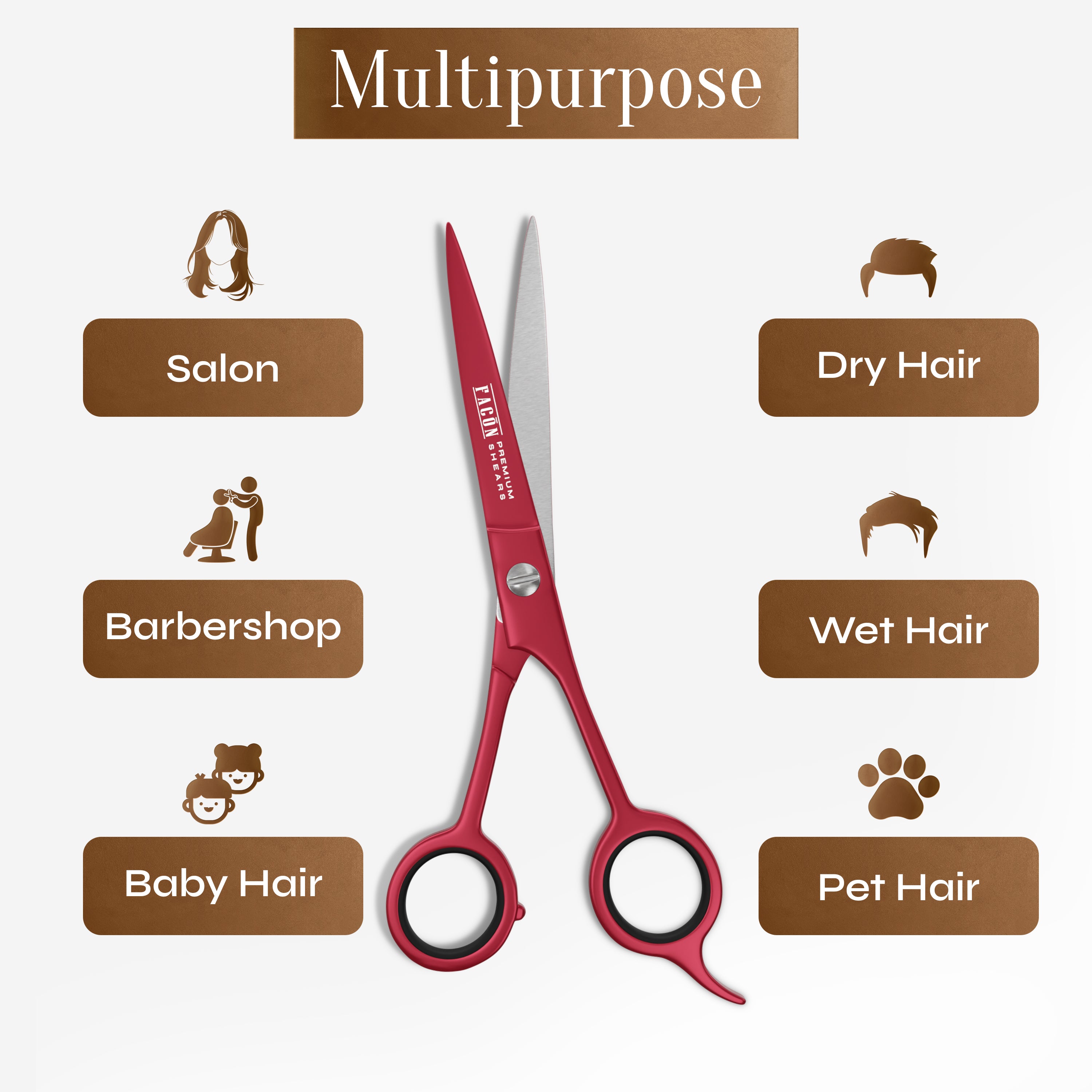 Facón Hair Cutting Scissors - Professional Hair Scissors 6.5 Inch Razor Edge Barber Shears Salon Hair Cutting Shears - Japanese Stainless Steel - Precision Cutting Premium Shears for Men, Women & Kids