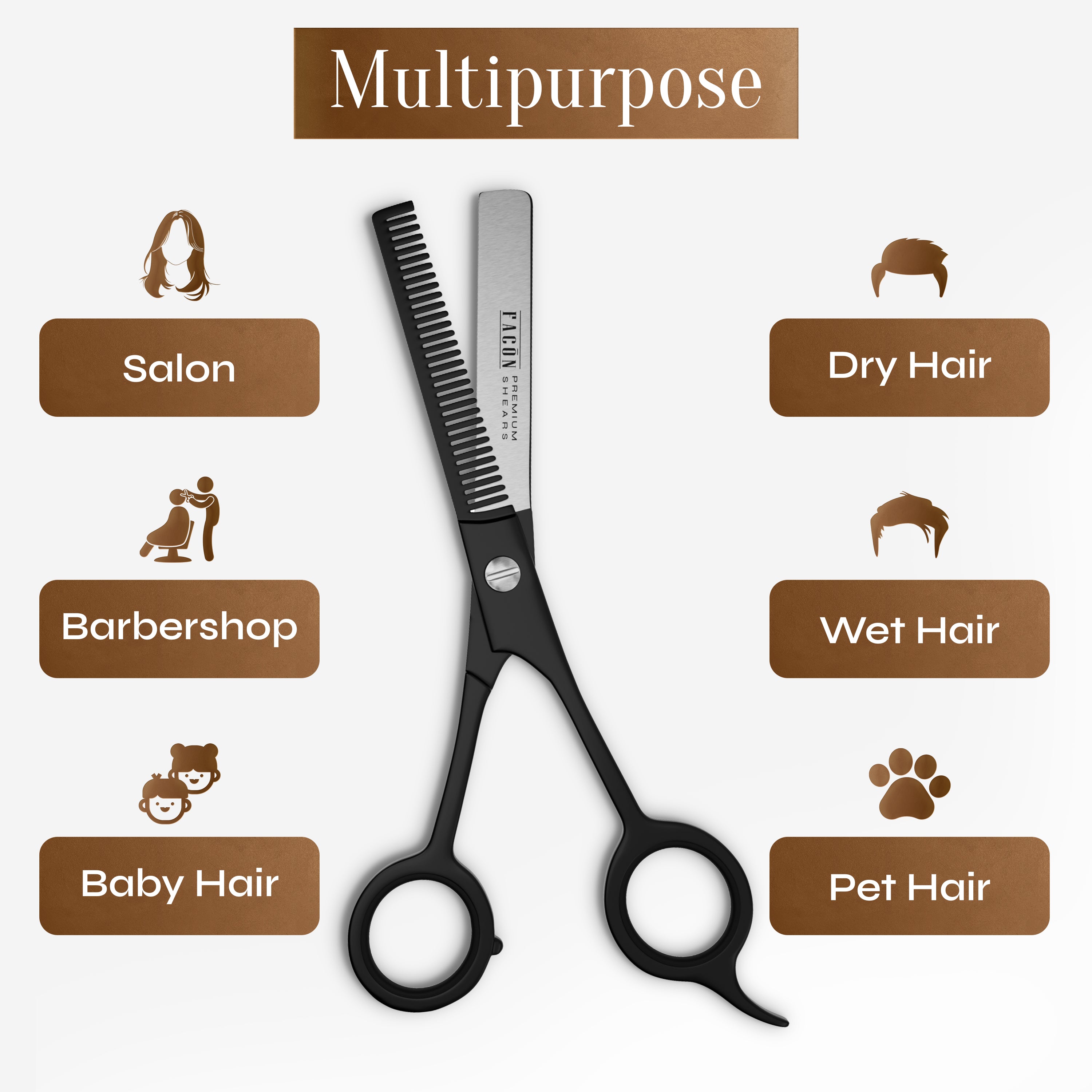 Facón Hair Thinning Scissors - Professional Hair Scissors 6.5" Razor Edge Barber Shears Salon Hair Texturizing Shears - Japanese Stainless Steel - Precision Thinning Premium Shear for Salon & Home Use