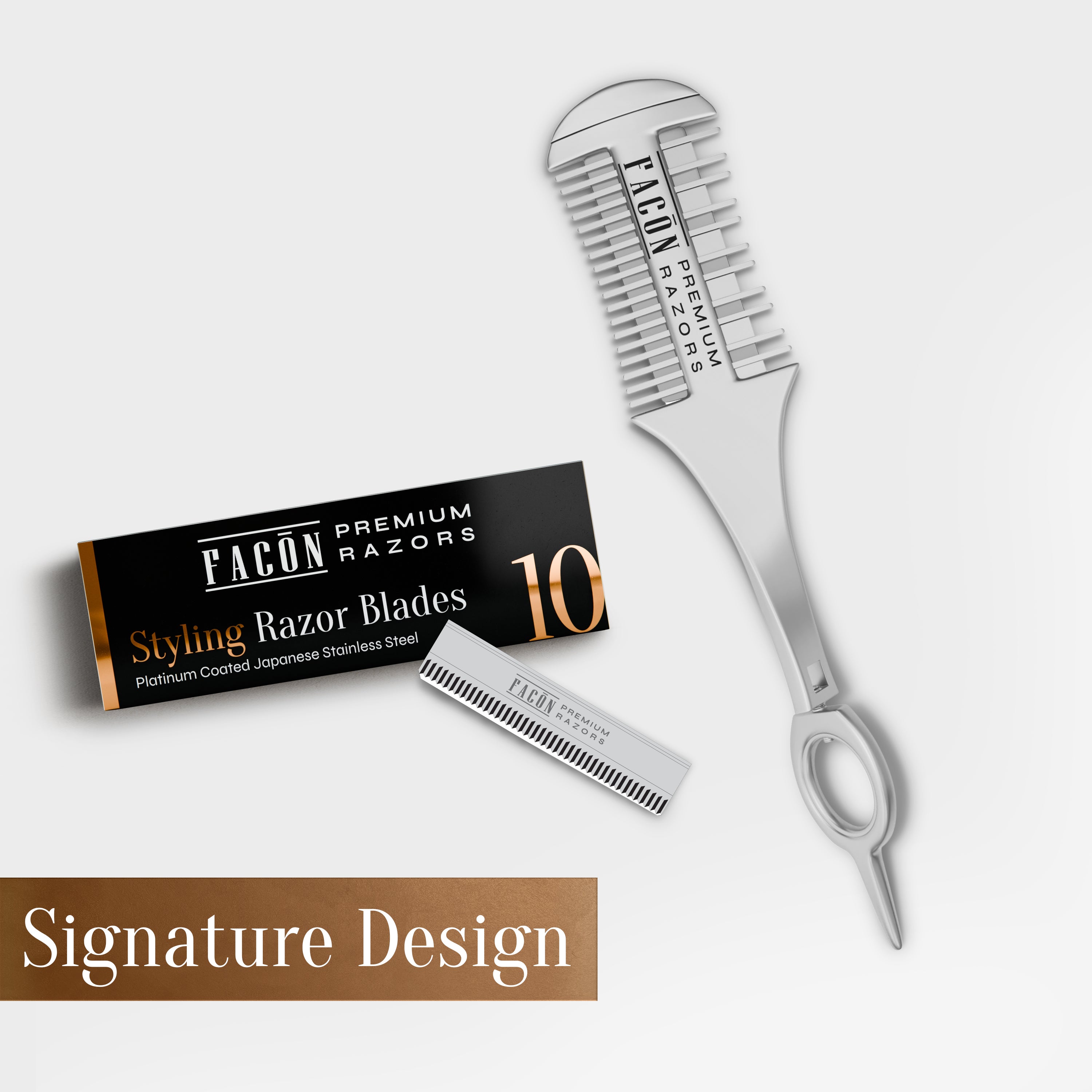 Facón Razor Comb for Hair Cutting - Professional Hair Cutting Comb Kit with 12 Replacement Blades, Double Edge Shaper for Salon & Home, Premium Styling Thinning Texturizing Split Ends Trimming Razor