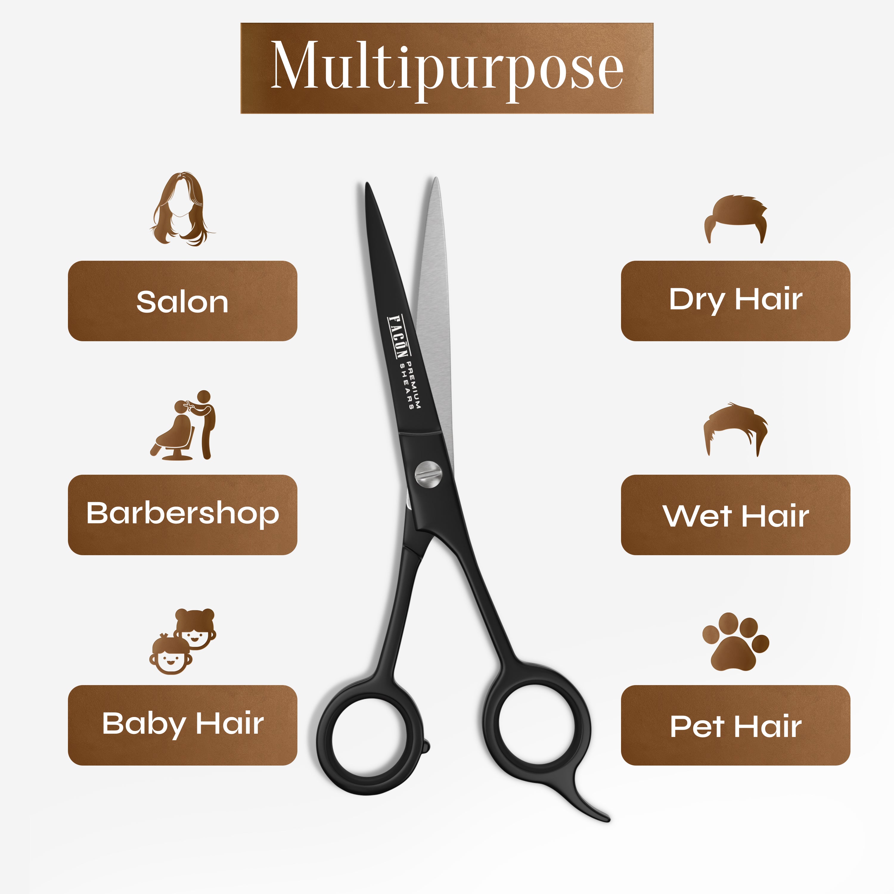 Facón Hair Cutting Scissors - Professional Hair Scissors 6.5 Inch Razor Edge Barber Shears Salon Hair Cutting Shears - Japanese Stainless Steel - Precision Cutting Premium Shears for Men, Women & Kids