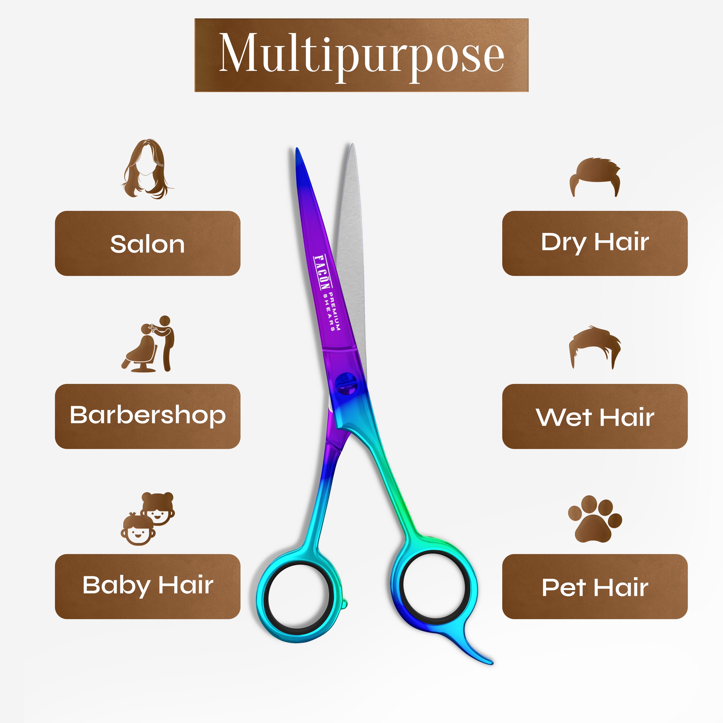 Facón Hair Cutting Scissors - Professional Hair Scissors 6.5 Inch Razor Edge Barber Shears Salon Hair Cutting Shears - Japanese Stainless Steel - Precision Cutting Premium Shears for Men, Women & Kids