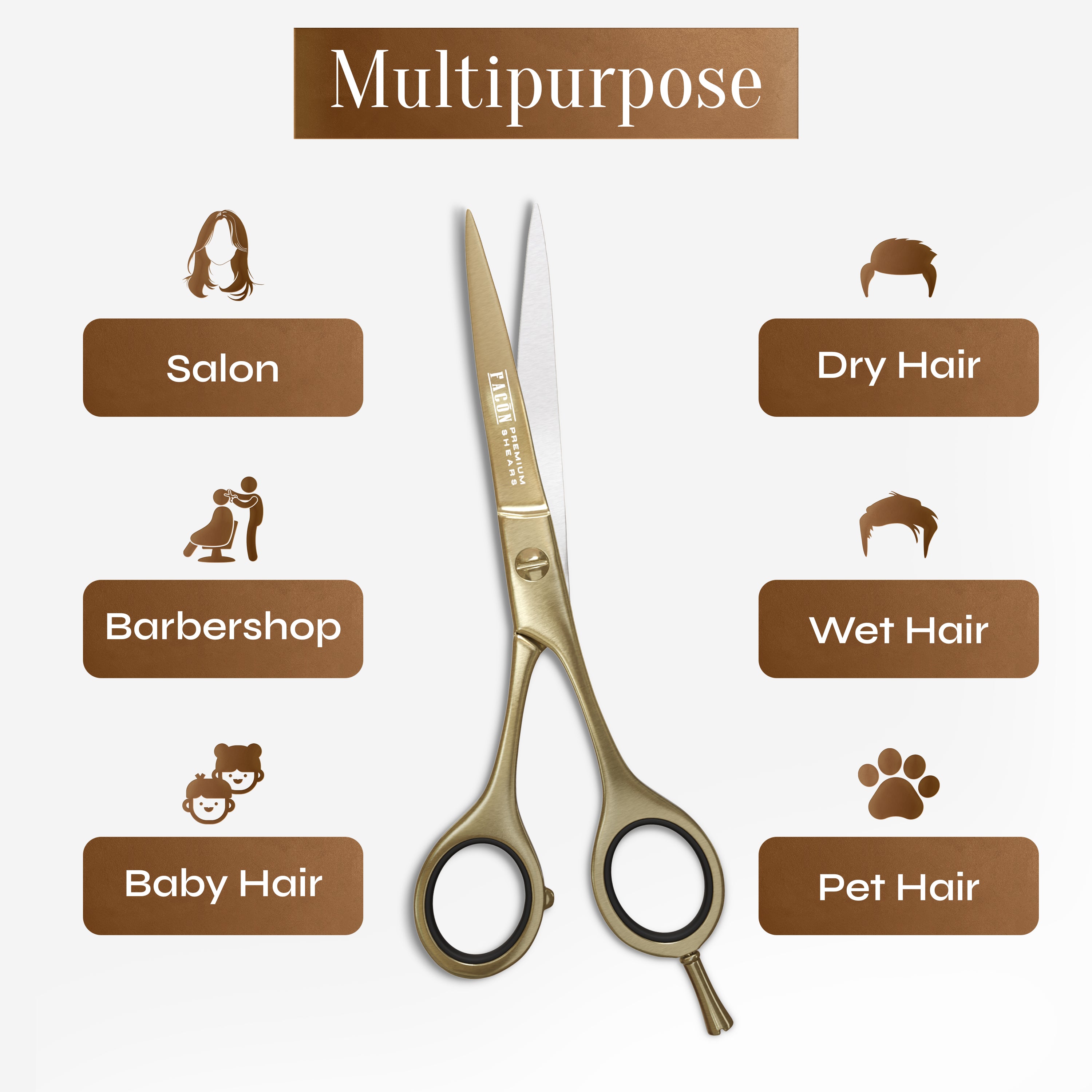 Facón Hair Cutting Scissors - Professional Hair Scissors 6.5 Inch Razor Edge Barber Shears Salon Hair Cutting Shears - Japanese Stainless Steel - Precision Cutting Premium Shears for Men, Women & Kids