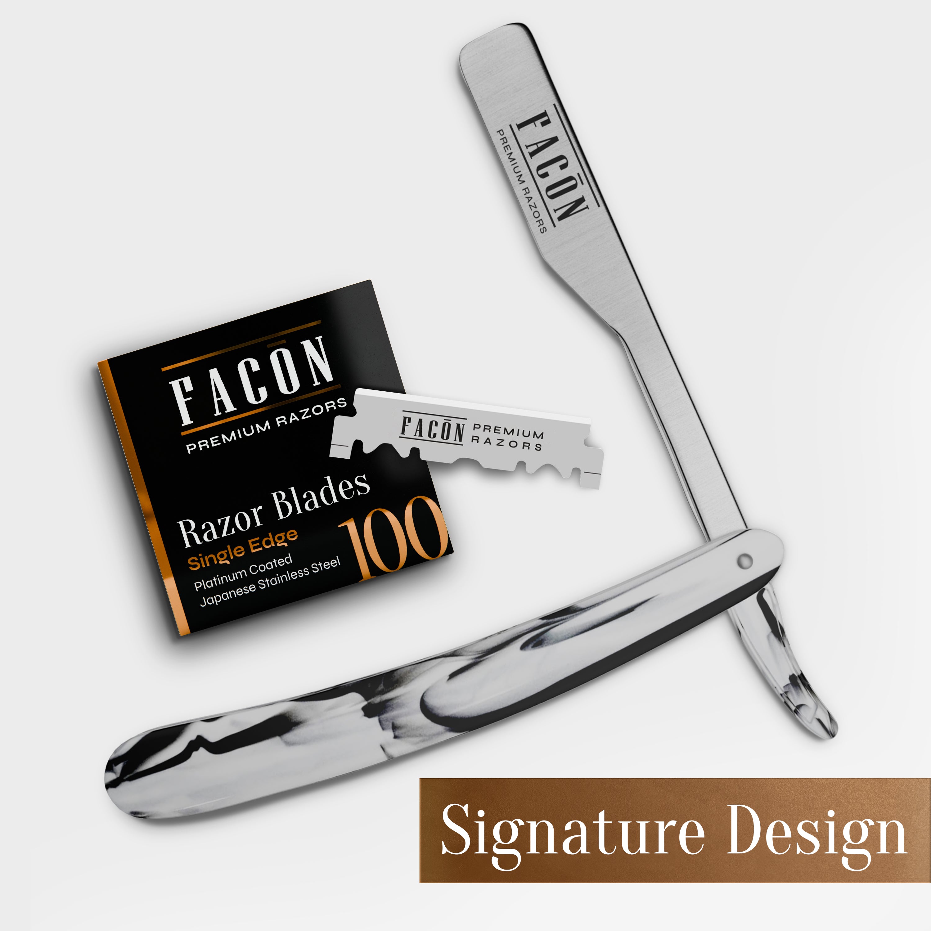 Facón Straight Razors for Men - Professional Barber Straight Edge Razor Kit with 100 Blades, Classic Stainless Steel Barbero Shaver for a Smooth & Precise Shave, Premium Barber Razor for Men's Shaving