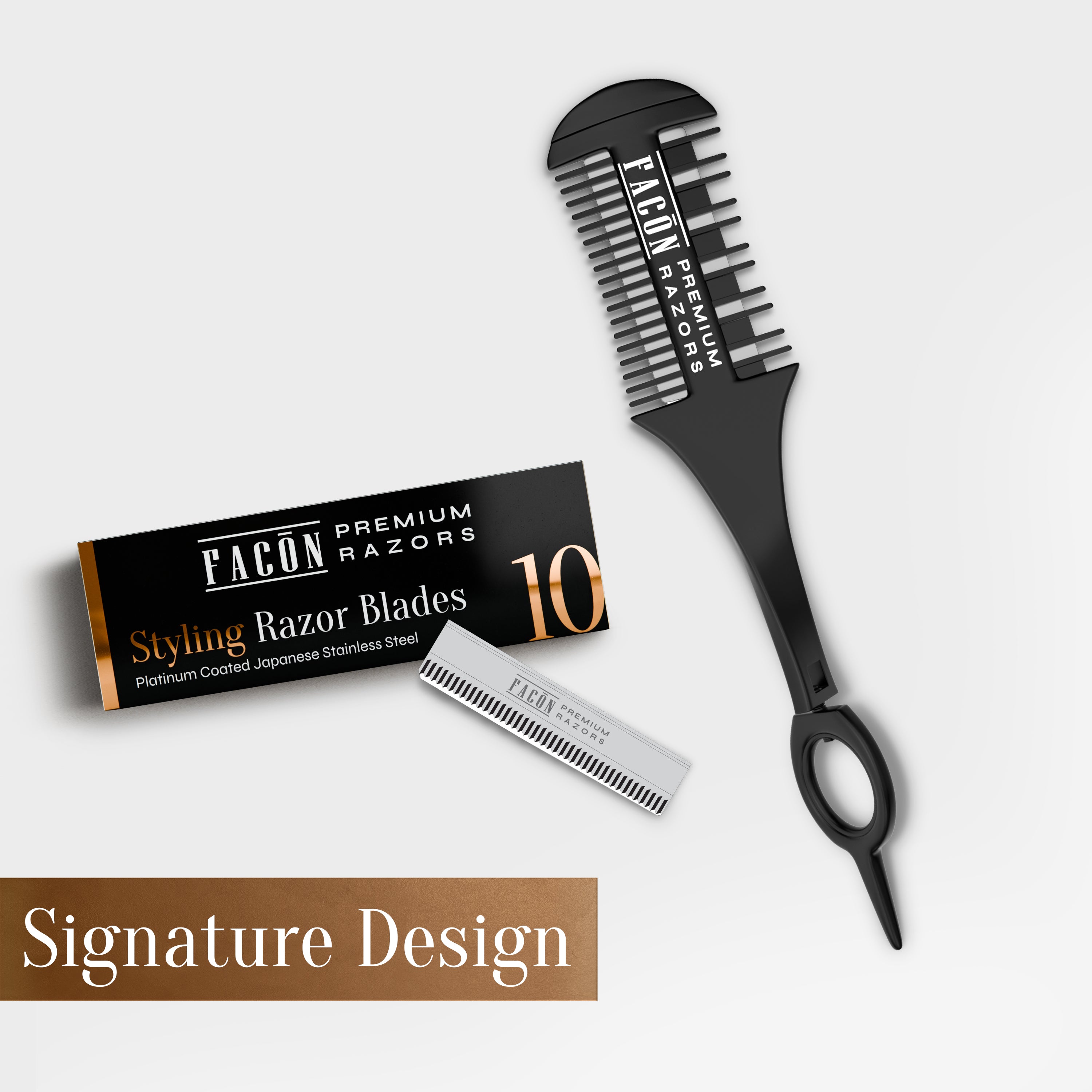 Facón Razor Comb for Hair Cutting - Professional Hair Cutting Comb Kit with 12 Replacement Blades, Double Edge Shaper for Salon & Home, Premium Styling Thinning Texturizing Split Ends Trimming Razor