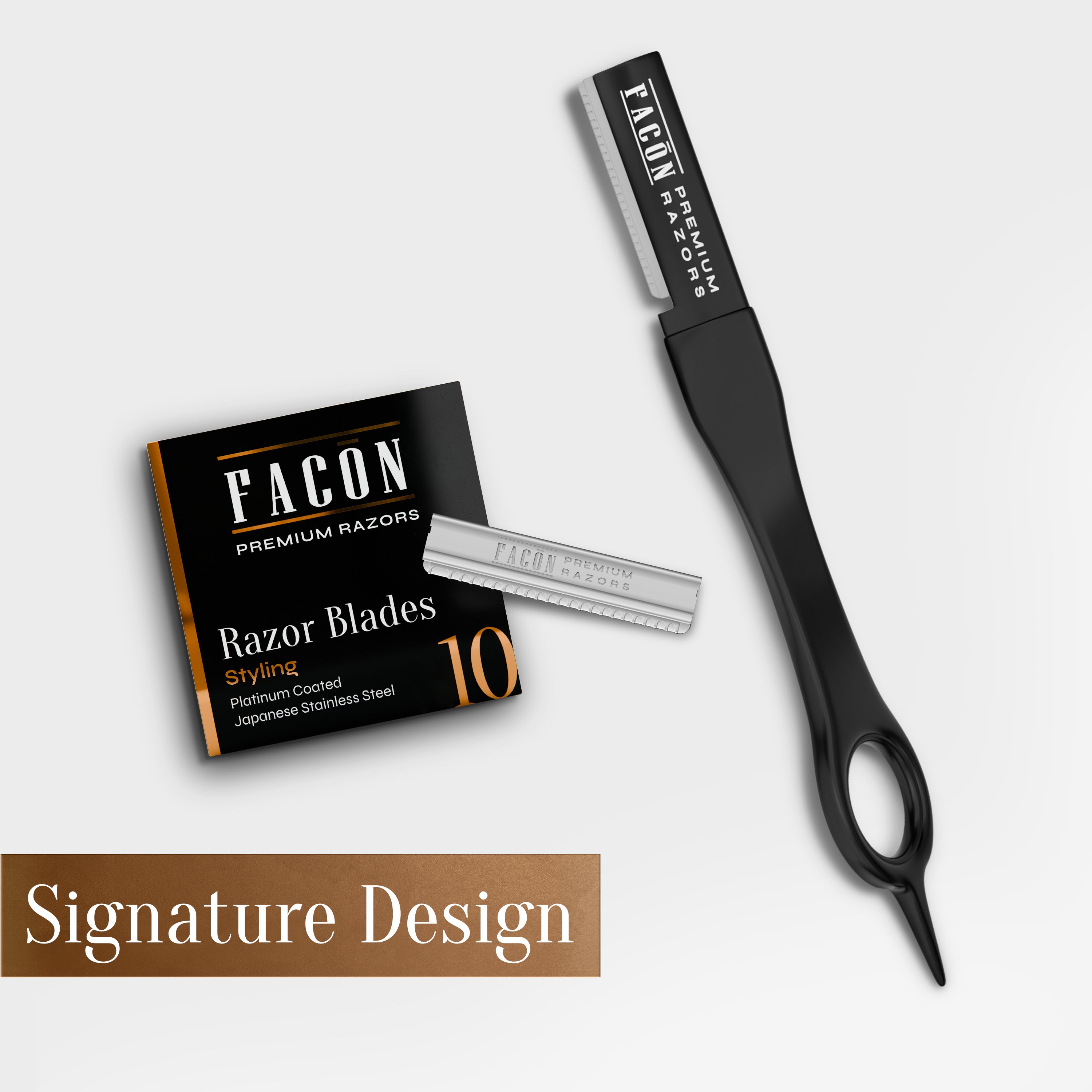 Facón Beard Razor for Men - Professional Beard Shaping Tool Grooming Kit with 11 Replacement Blades, Mustache Shaper, Edger & Lineup, Premium Precision Straight Edge Razor 100% Stainless Steel Blade