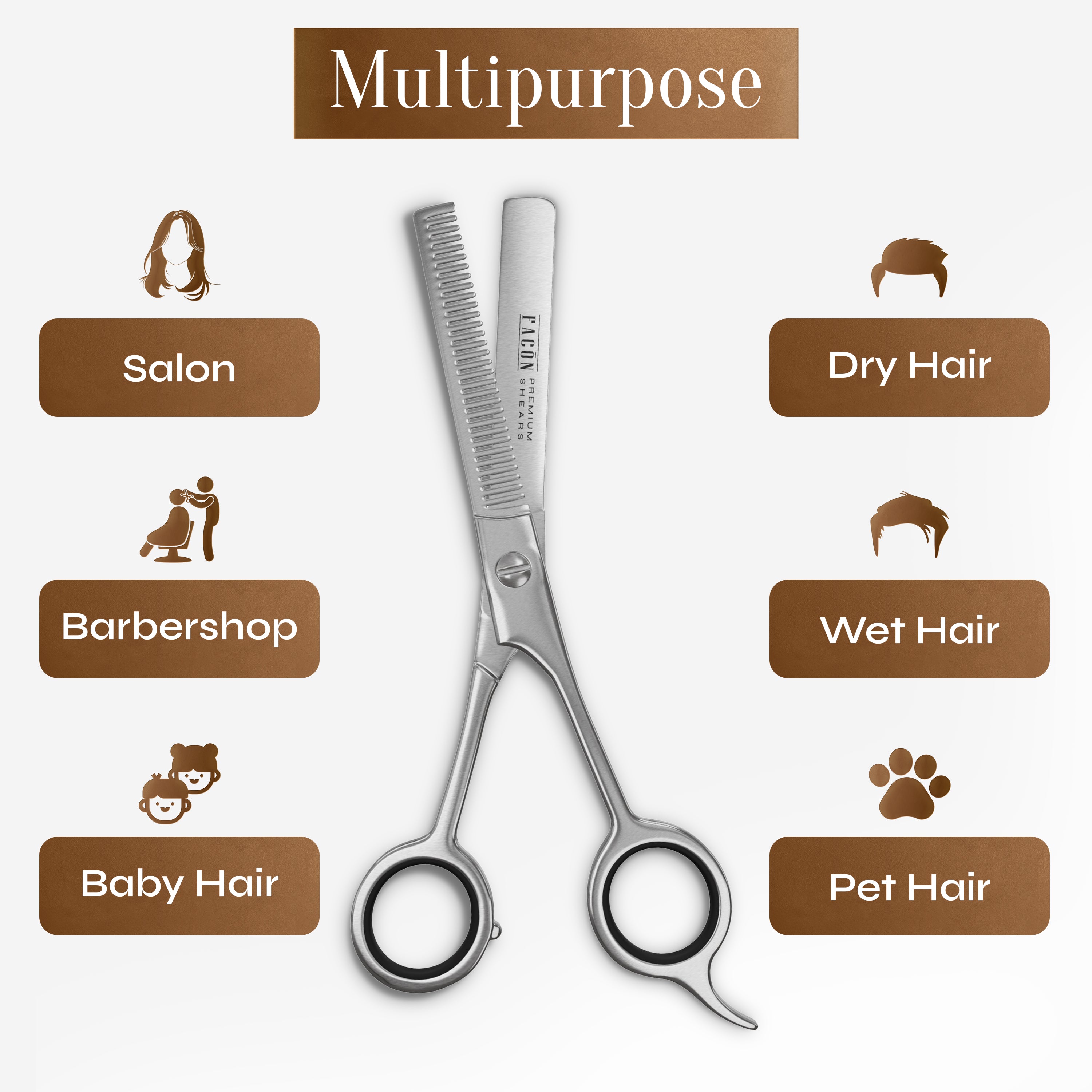 Facón Hair Thinning Scissors - Professional Hair Scissors 6.5" Razor Edge Barber Shears Salon Hair Texturizing Shears - Japanese Stainless Steel - Precision Thinning Premium Shear for Salon & Home Use