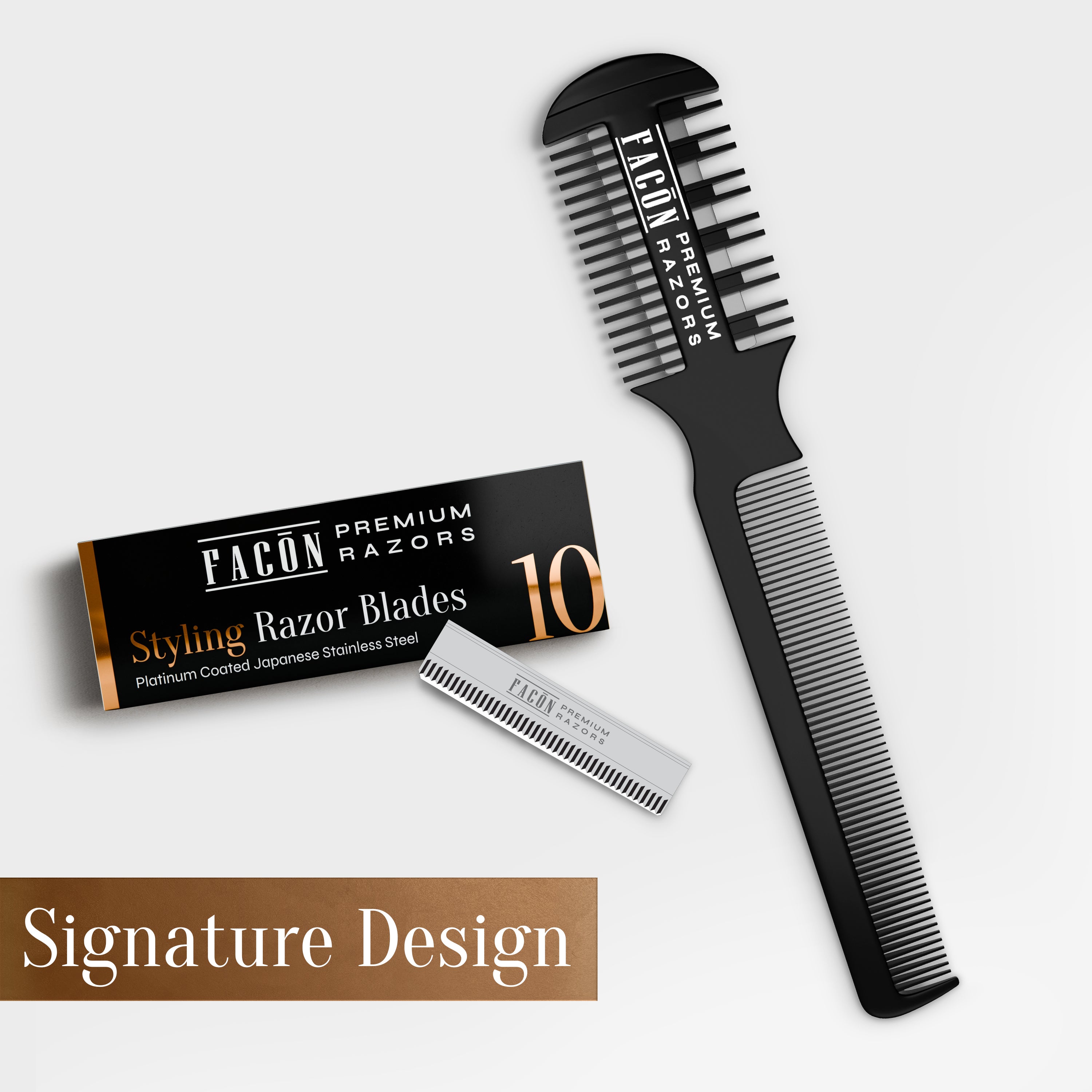 Facón Razor Comb for Hair Cutting - Professional Hair Cutting Comb Kit with 12 Replacement Blades, Double Edge Shaper for Salon & Home, Premium Styling Thinning Texturizing Split Ends Trimming Razor