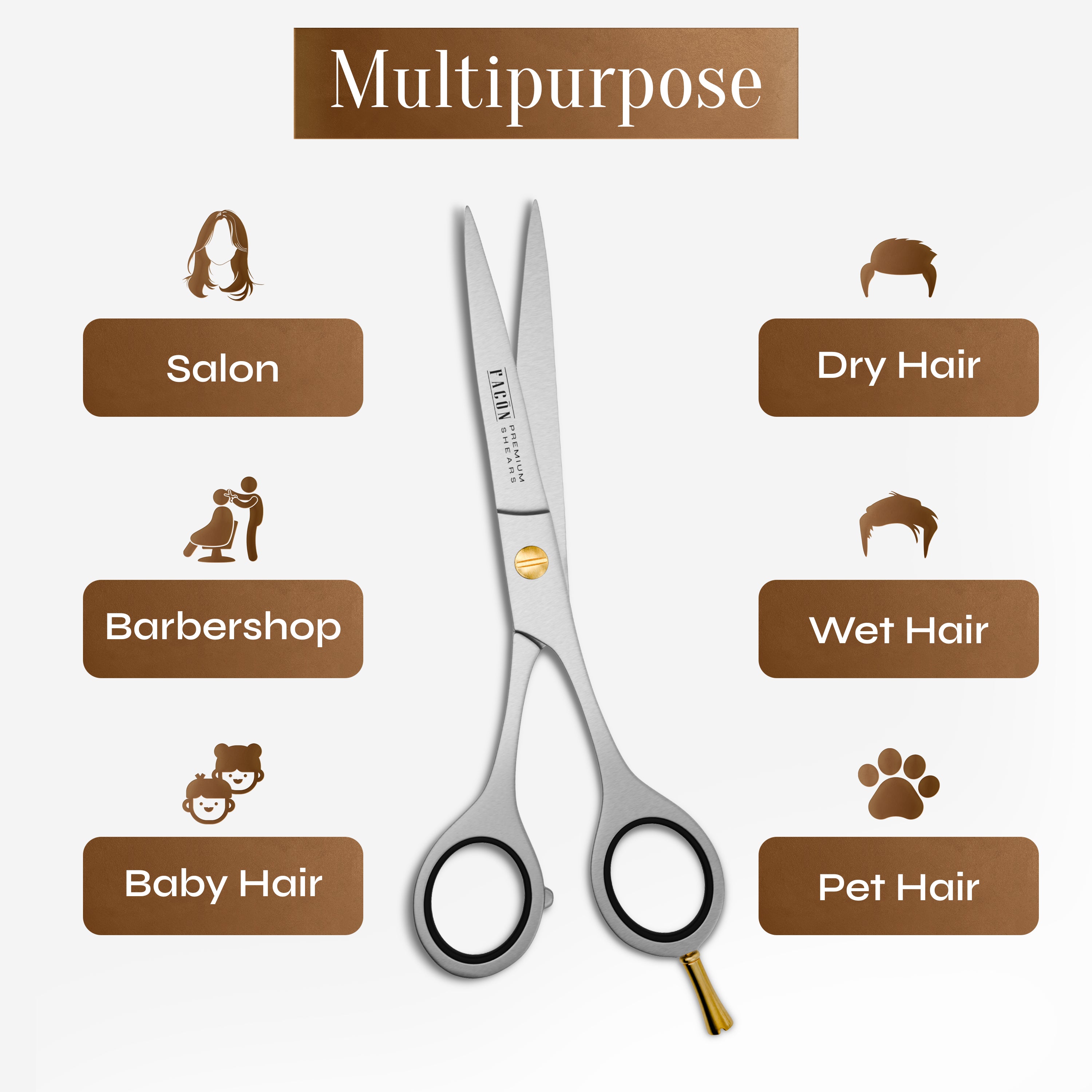Facón Hair Cutting Scissors - Professional Hair Scissors 6.5 Inch Razor Edge Barber Shears Salon Hair Cutting Shears - Japanese Stainless Steel - Precision Cutting Premium Shears for Men, Women & Kids