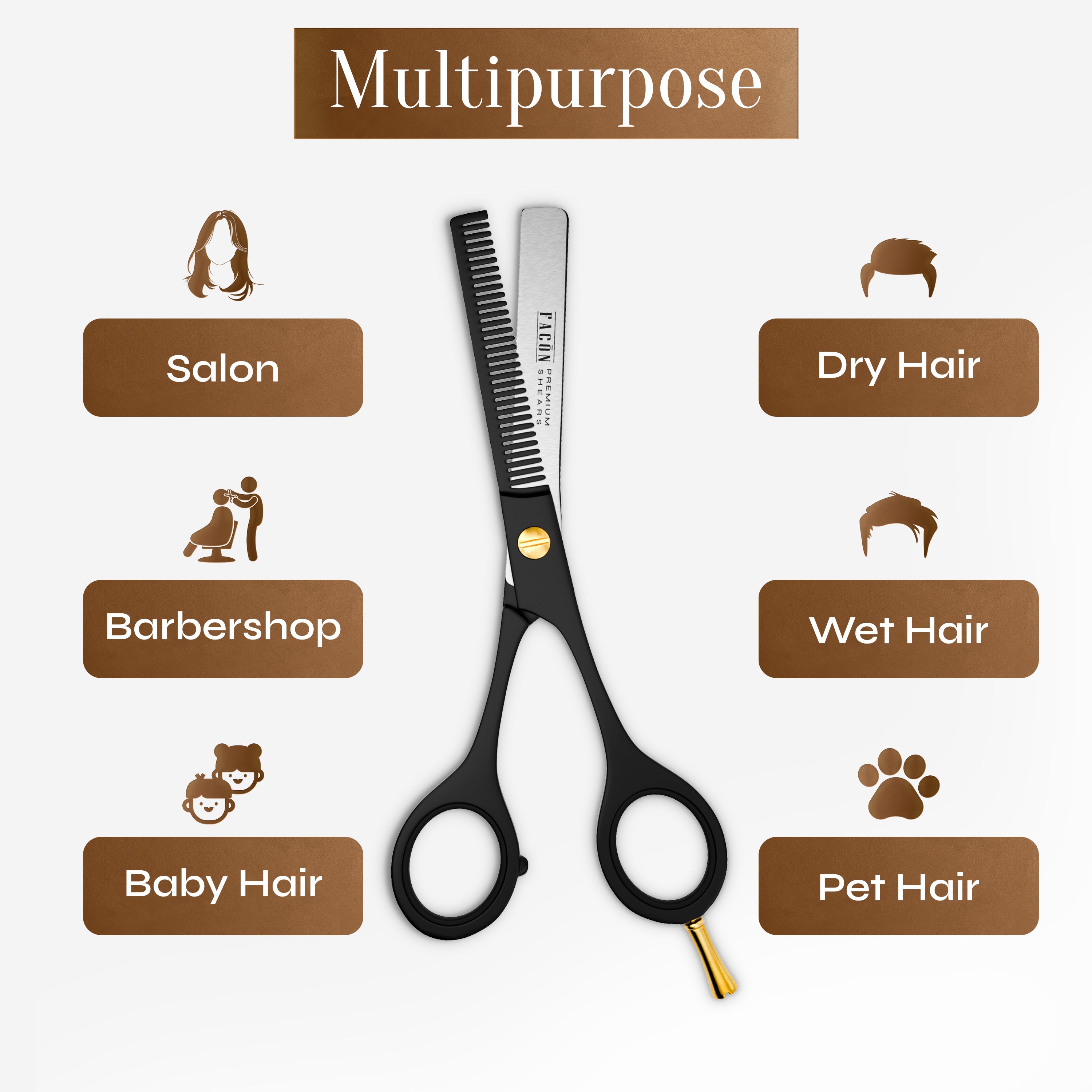 Facón Hair Thinning Scissors - Professional Hair Scissors 6.5" Razor Edge Barber Shears Salon Hair Texturizing Shears - Japanese Stainless Steel - Precision Thinning Premium Shear for Salon & Home Use