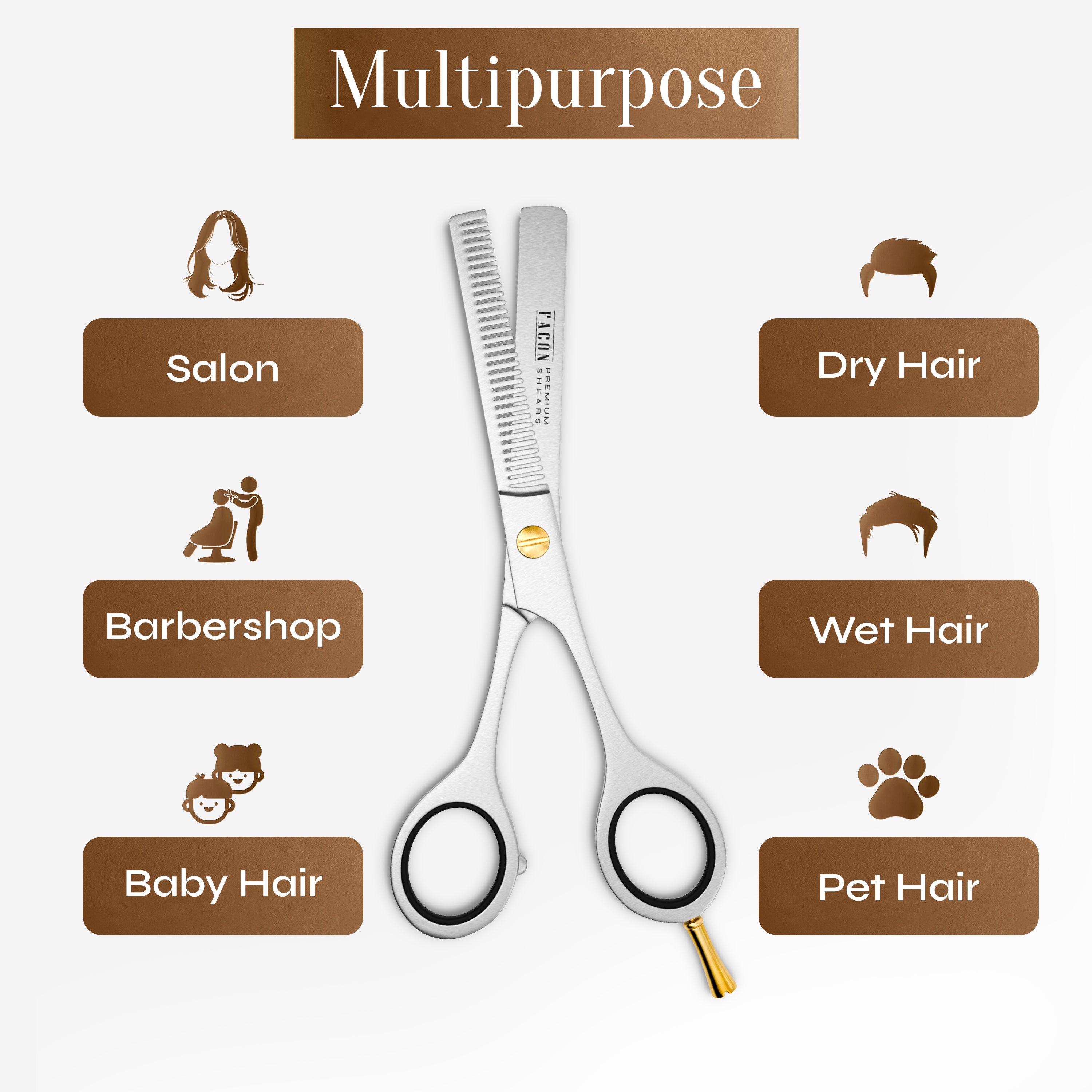 Facón Hair Thinning Scissors - Professional Hair Scissors 6.5" Razor Edge Barber Shears Salon Hair Texturizing Shears - Japanese Stainless Steel - Precision Thinning Premium Shear for Salon & Home Use