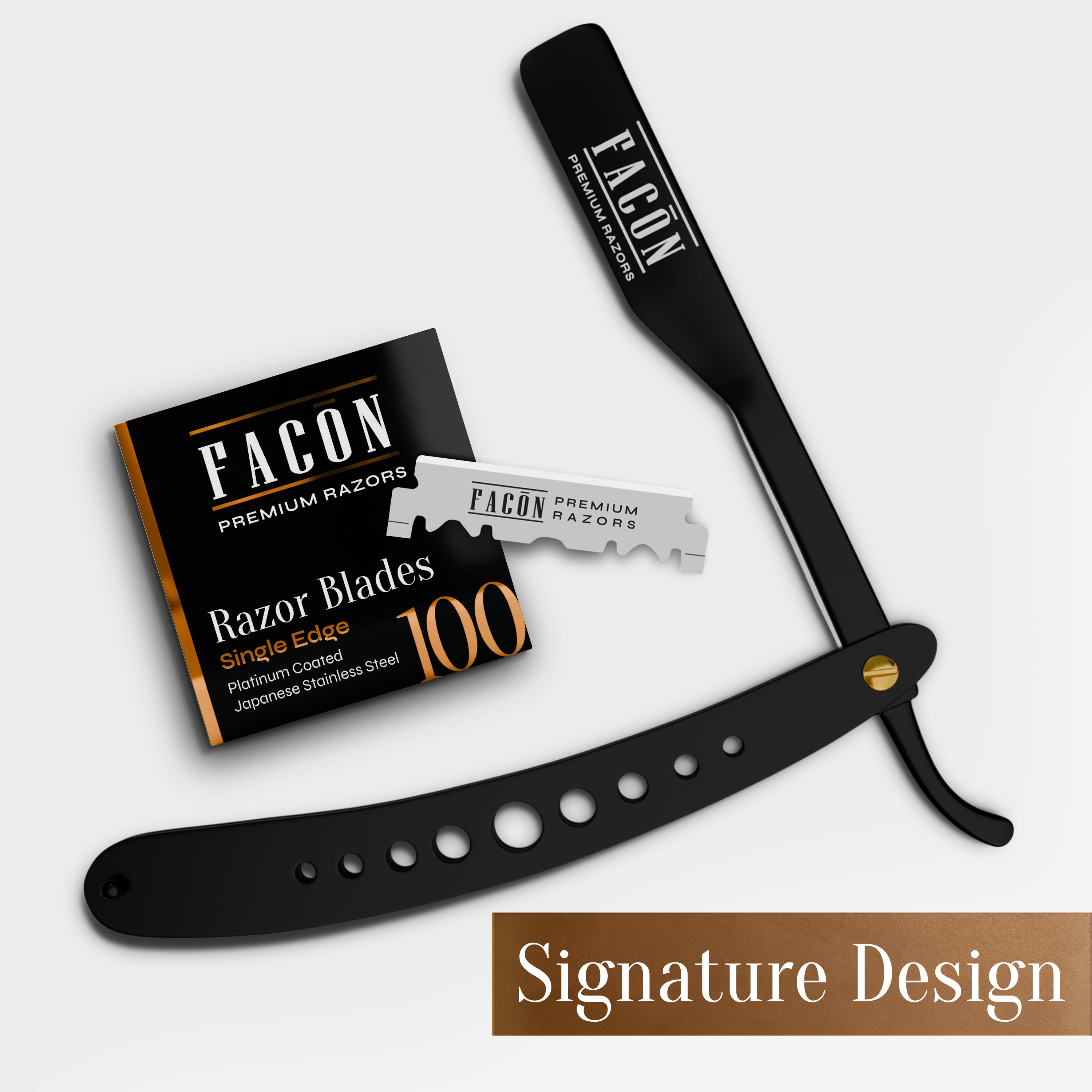 Facón Straight Razors for Men - Professional Barber Straight Edge Razor Kit with 100 Blades, Classic Stainless Steel Barbero Shaver for a Smooth & Precise Shave, Premium Barber Razor for Men's Shaving