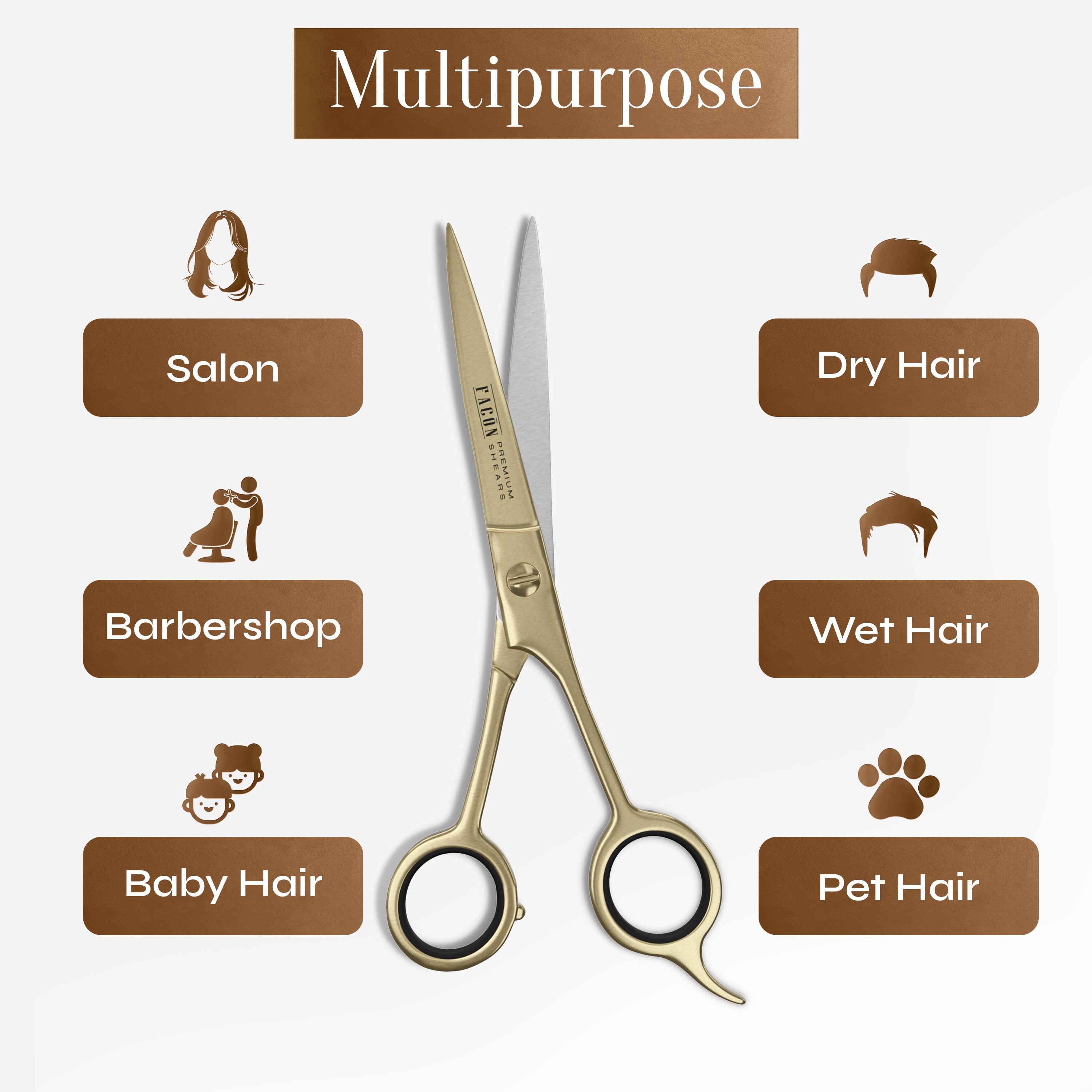 Facón Hair Cutting Scissors - Professional Hair Scissors 6.5 Inch Razor Edge Barber Shears Salon Hair Cutting Shears - Japanese Stainless Steel - Precision Cutting Premium Shears for Men, Women & Kids