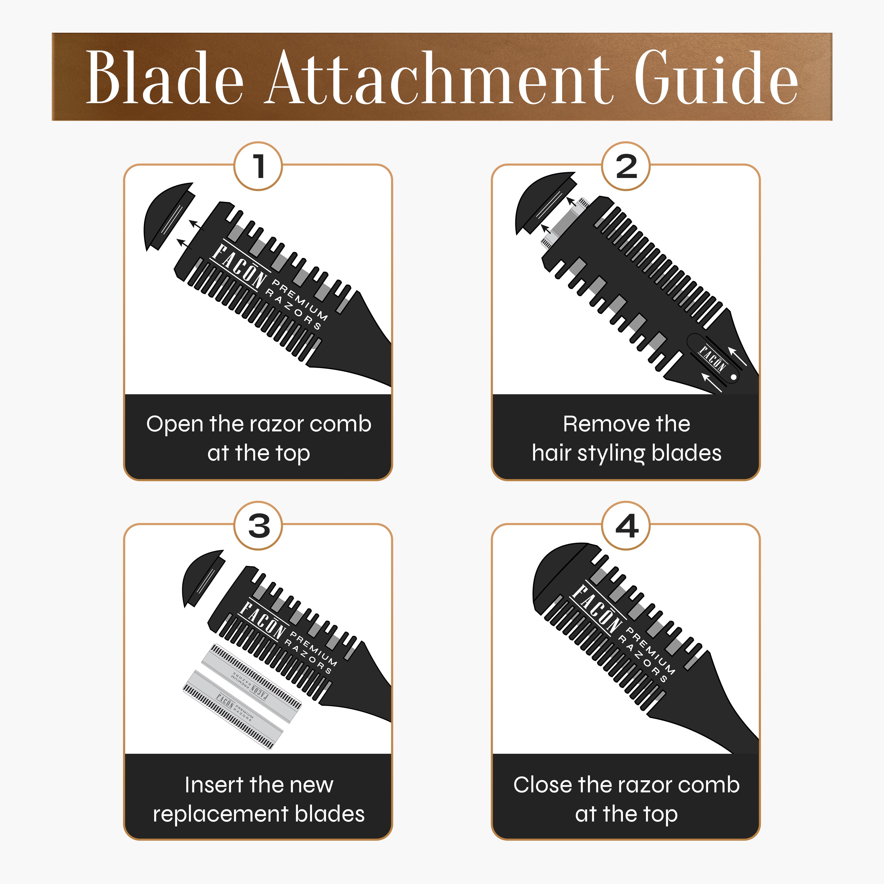 Facón Razor Comb for Hair Cutting - Professional Hair Cutting Comb Kit with 12 Replacement Blades, Double Edge Shaper for Salon & Home, Premium Styling Thinning Texturizing Split Ends Trimming Razor