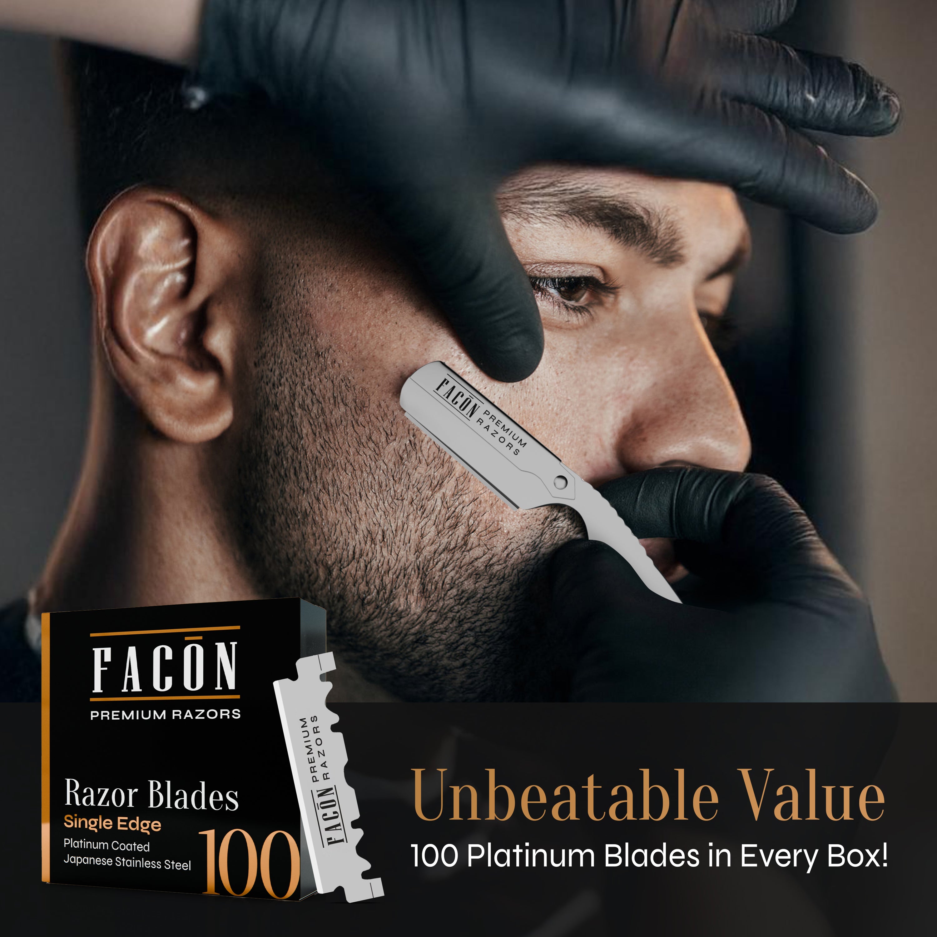 Facón Straight Razors for Men - Professional Barber Straight Edge Razor Kit with 100 Blades, Classic Stainless Steel Barbero Shaver for a Smooth & Precise Shave, Premium Barber Razor for Men's Shaving