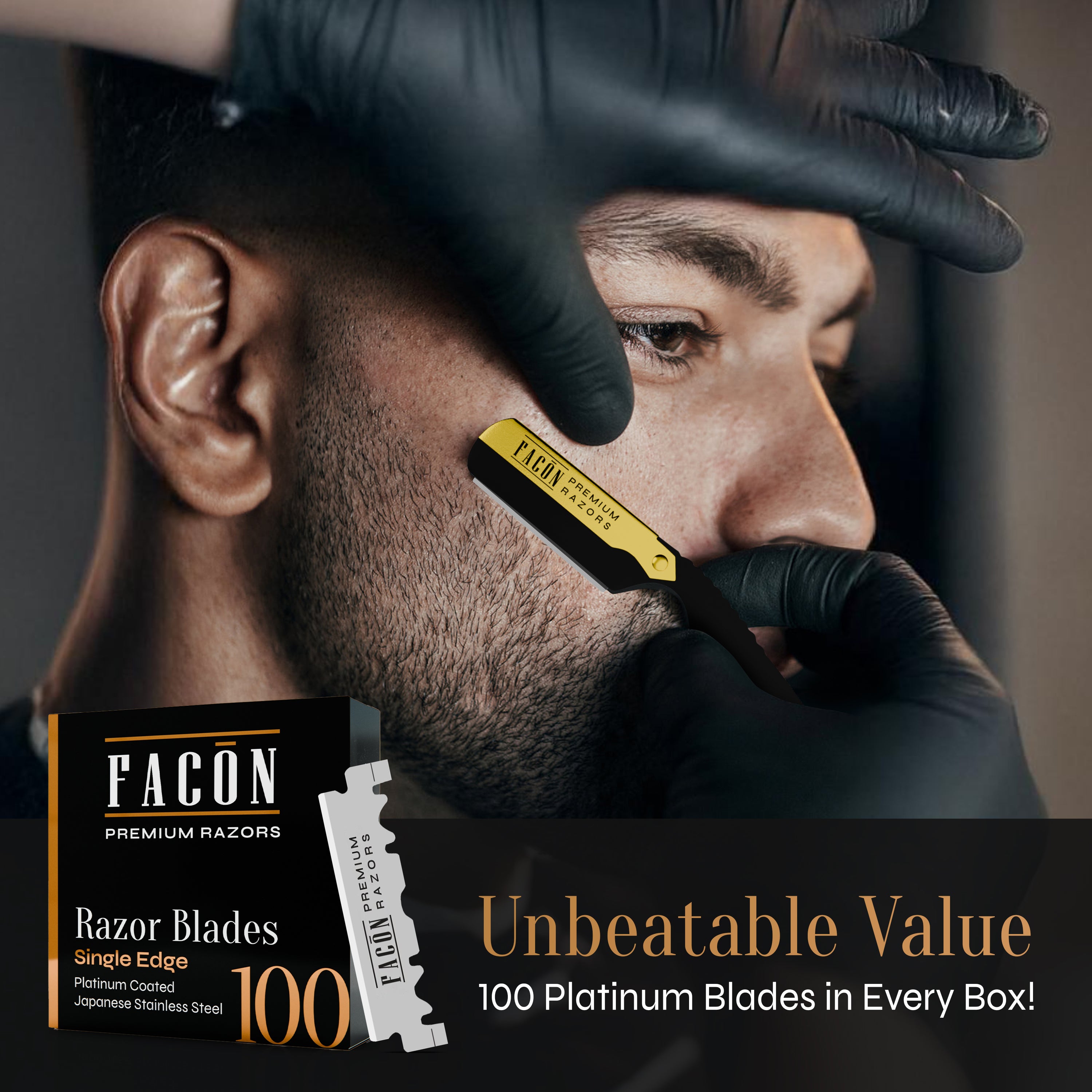 Facón Straight Razors for Men - Professional Barber Straight Edge Razor Kit with 100 Blades, Classic Stainless Steel Barbero Shaver for a Smooth & Precise Shave, Premium Barber Razor for Men's Shaving