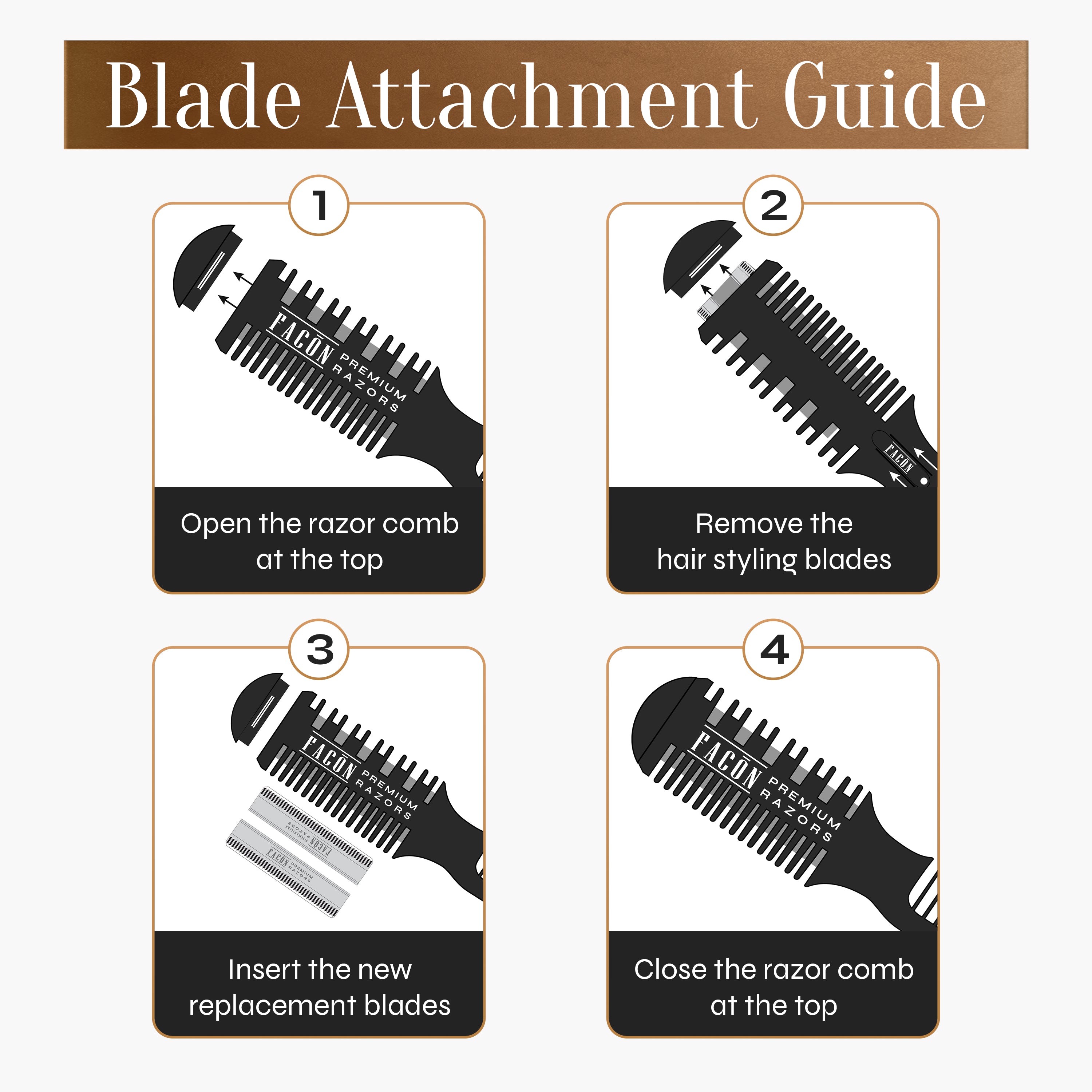 Facón Razor Comb for Hair Cutting - Professional Hair Cutting Comb Kit with 12 Replacement Blades, Double Edge Shaper for Salon & Home, Premium Styling Thinning Texturizing Split Ends Trimming Razor