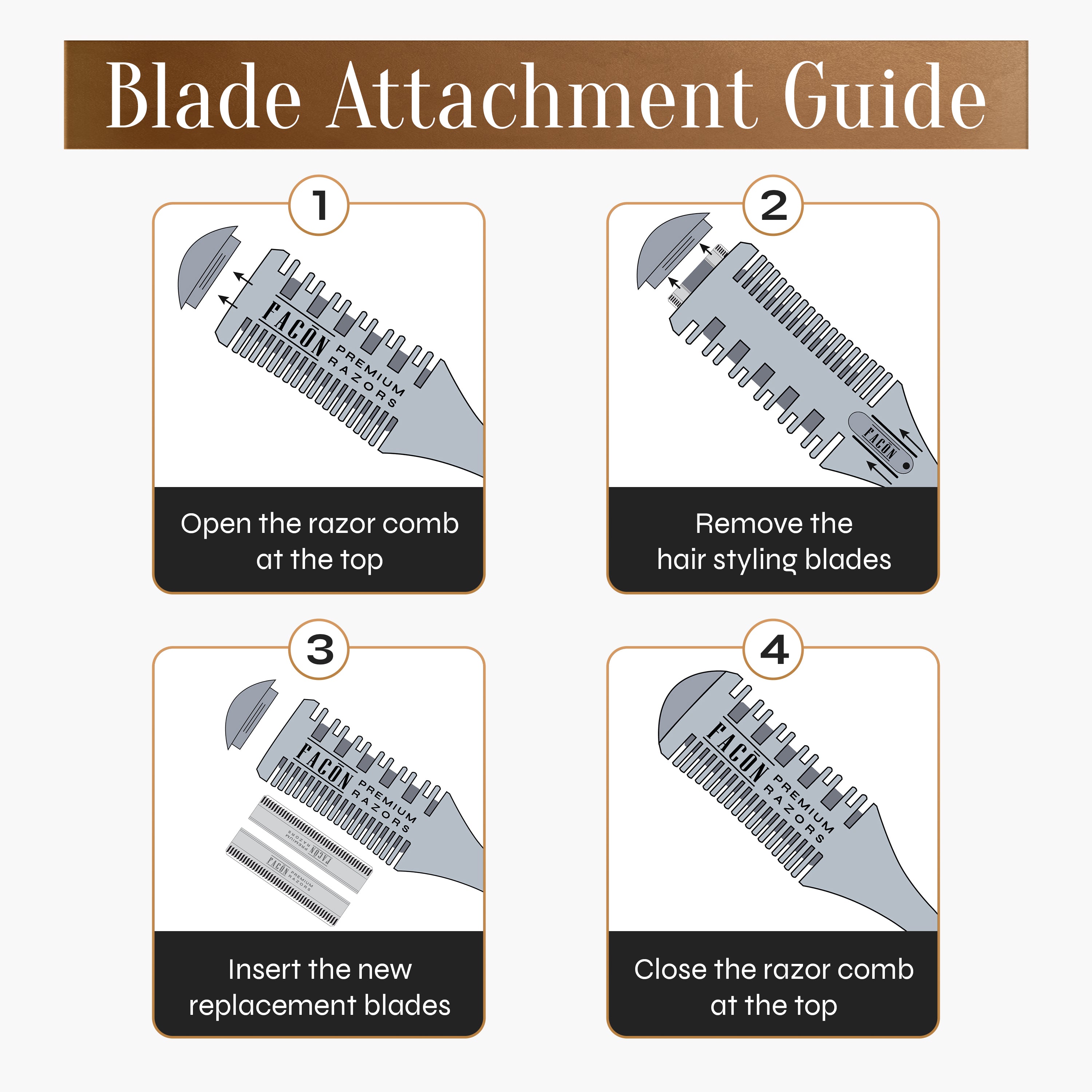 Facón Razor Comb for Hair Cutting - Professional Hair Cutting Comb Kit with 12 Replacement Blades, Double Edge Shaper for Salon & Home, Premium Styling Thinning Texturizing Split Ends Trimming Razor
