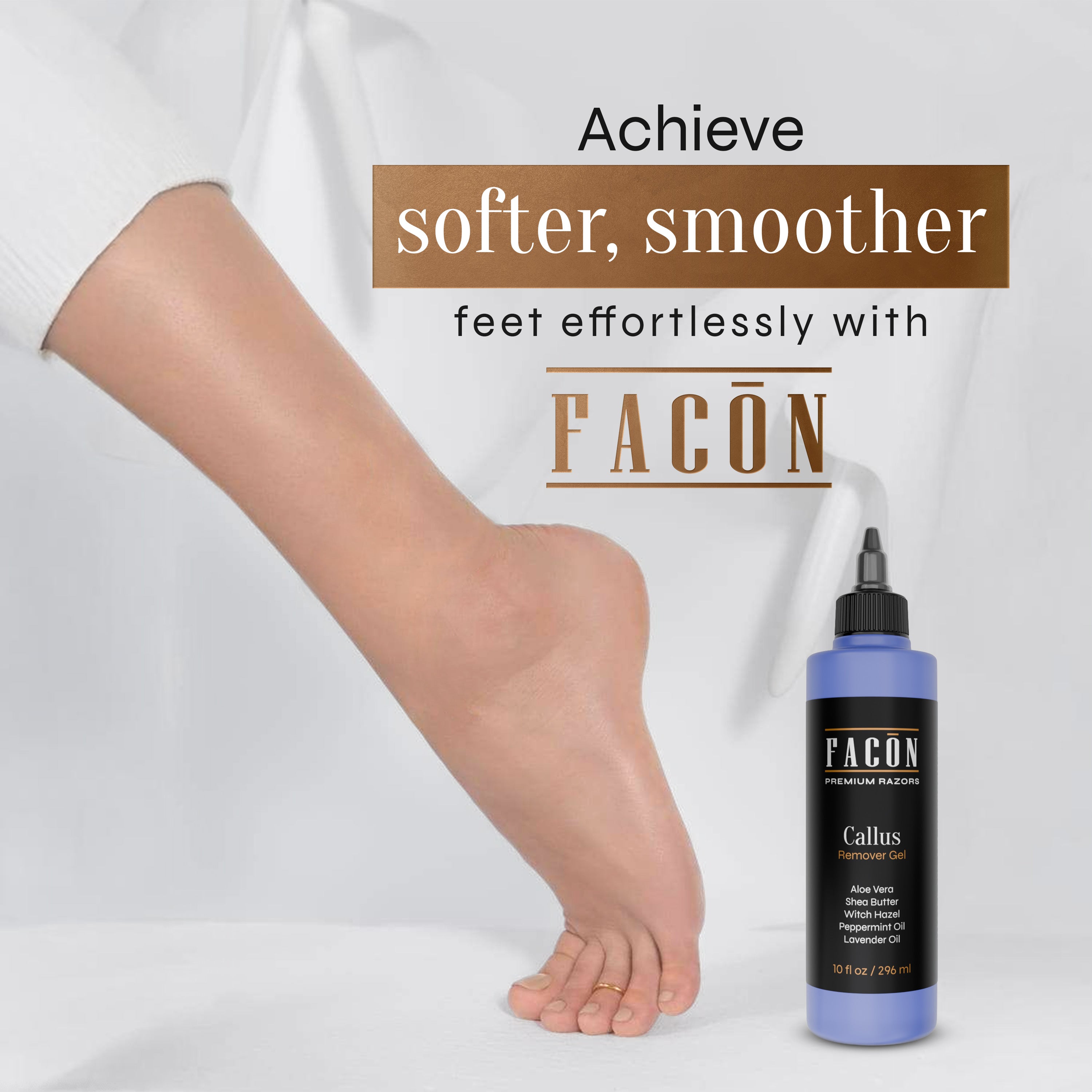 Facón Professional Callus Remover Gel for Feet with Aloe Vera, Shea Butter, Peppermint & Witch Hazel, Lavender Scent Callus Softener, Home Pedicure Foot Spa, Removes Cracked & Dead Dry Skin, 10 fl oz