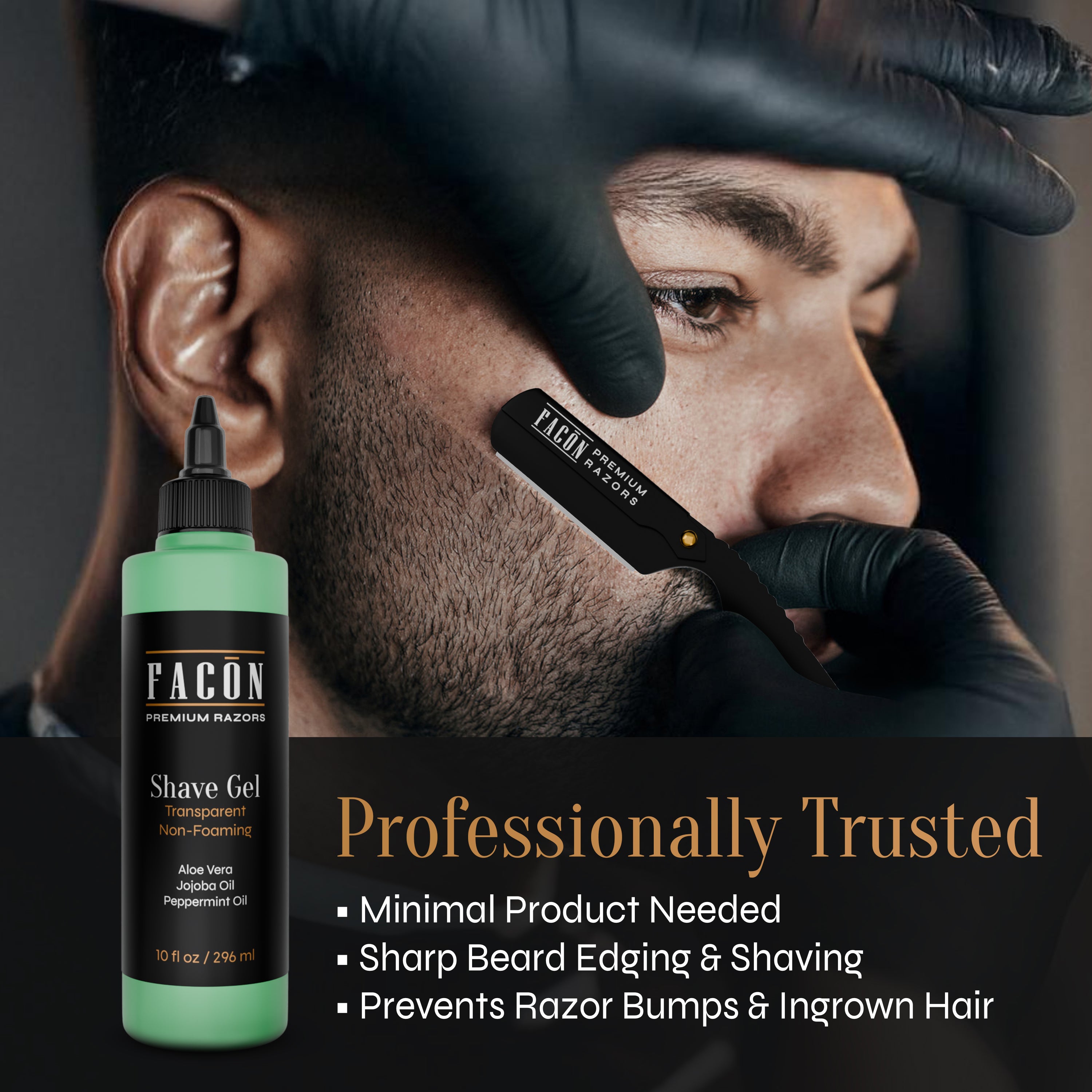 Facón Transparent Shaving Gel for Men with Aloe Vera, Cooling Menthol, Peppermint & Jojoba Oil Scent – Clear Non Foaming Straight Razor Shave Gel, Barber Shaving Gel to Prevent Razor Bumps, 10 fl oz