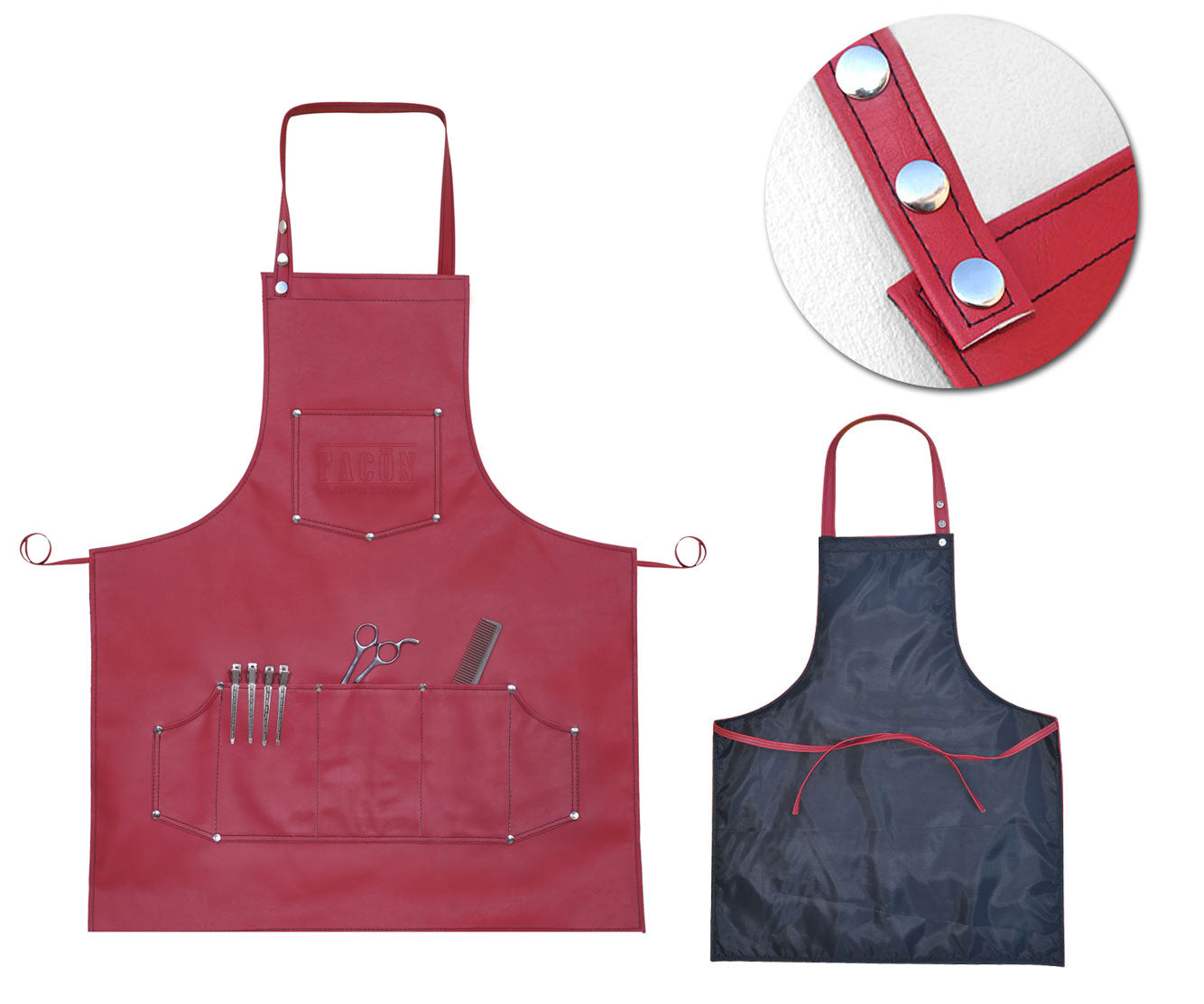 Facón Professional Leather Hair Cutting Hairdressing Barber Apron Cape for Salon Hairstylist - Multi-use, Adjustable with 6 Pockets - Heavy Duty Premium Quality - Limited Edition - 28" x 24" (Red)
