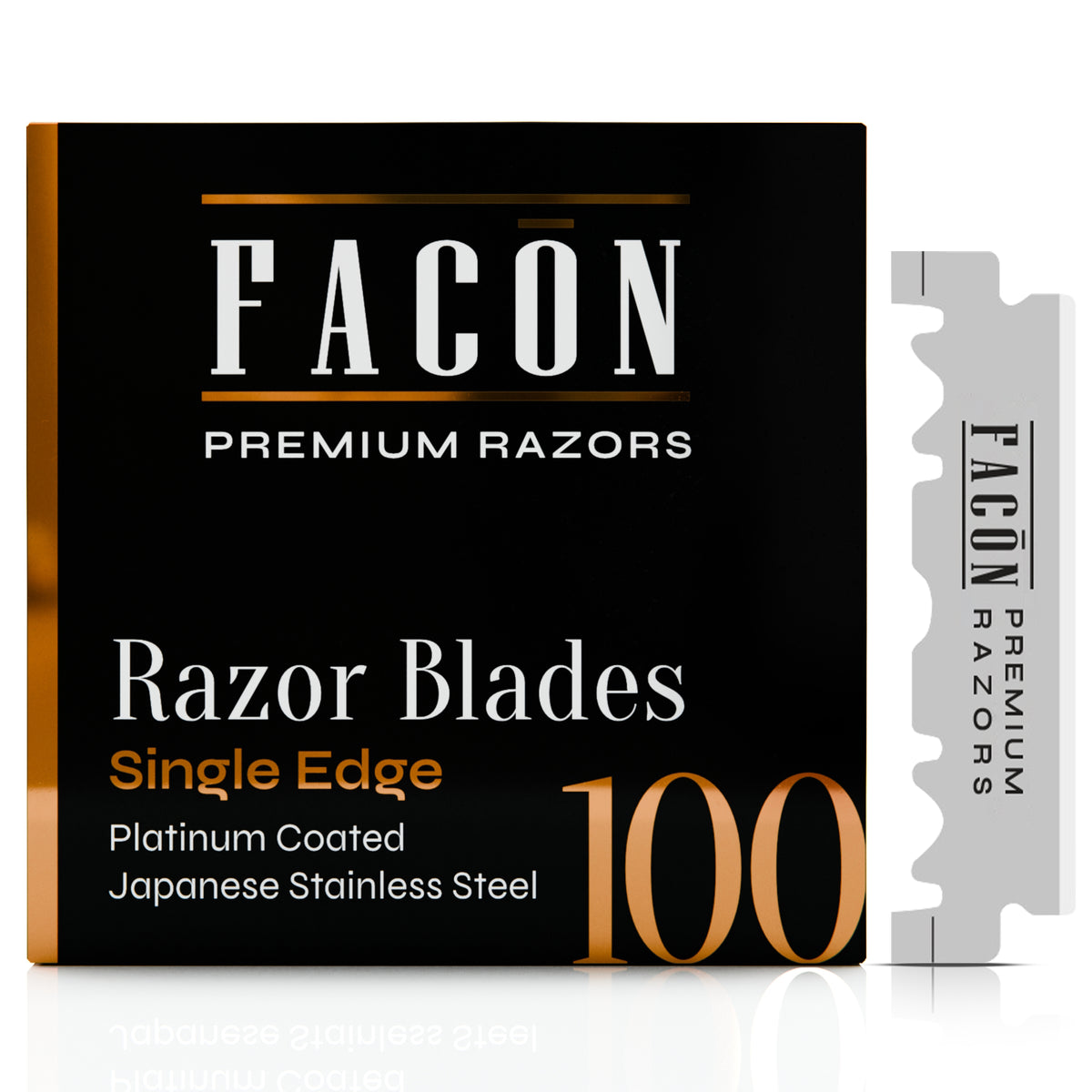 100 Facón Single Edge Razor Blades for Barber Straight Razor, Straight Razor Blades for Shaving, Platinum Japanese Stainless Steel for Smooth & Precise Shave, Premium Replacement Barber Razor Blade