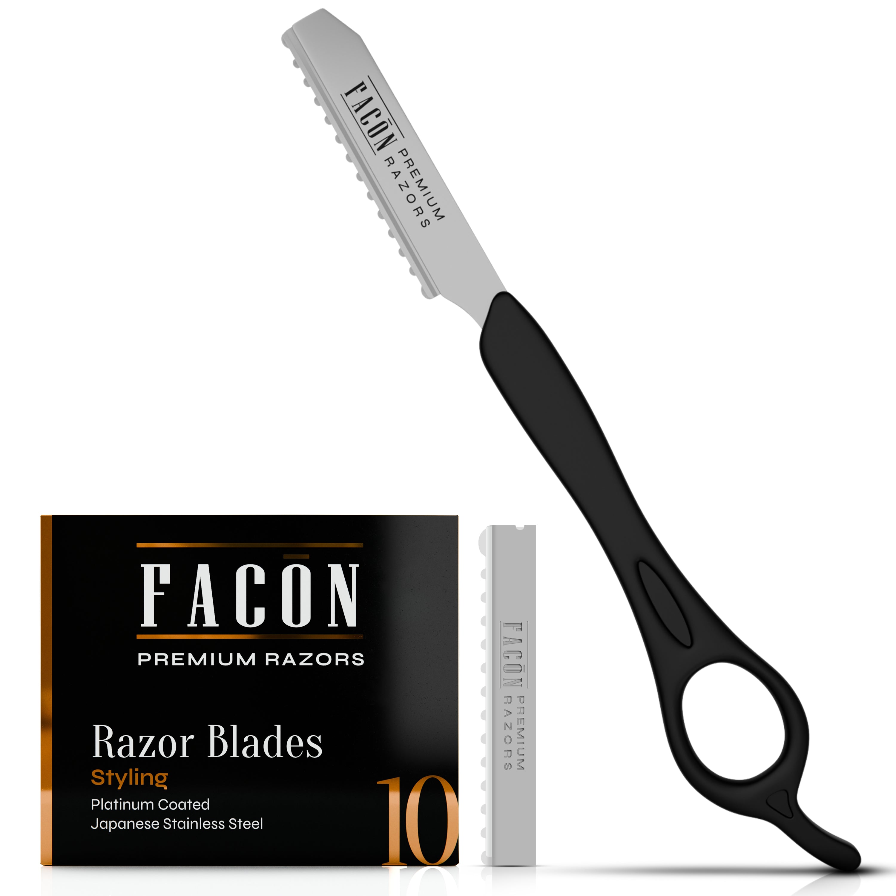 Facón Hair Razors for Cutting Hair - Professional Hair Styling Razor Kit with 11 Replacement Blades, Stainless Steel Hair Cutting Tool for Salon & Home, Premium Hair Thinning Texturizing Faether Razor
