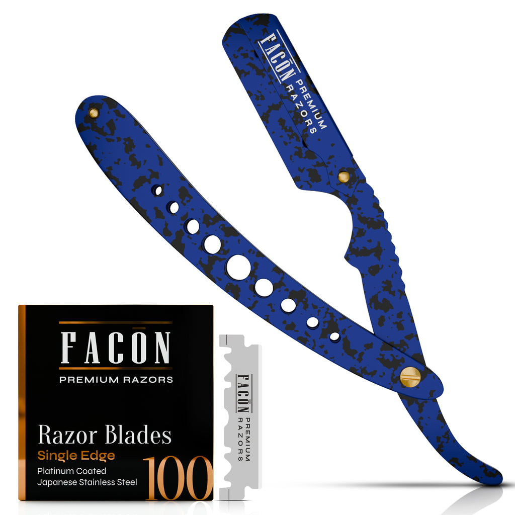 Facón Straight Razors for Men - Professional Barber Straight Edge Razor Kit with 100 Blades, Classic Stainless Steel Barbero Shaver for a Smooth & Precise Shave, Premium Barber Razor for Men's Shaving