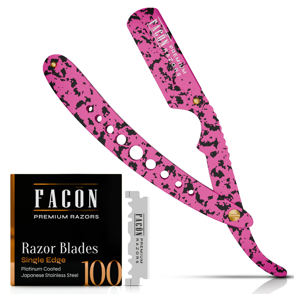 Facón Straight Razors for Men - Professional Barber Straight Edge Razor Kit with 100 Blades, Classic Stainless Steel Barbero Shaver for a Smooth & Precise Shave, Premium Barber Razor for Men's Shaving