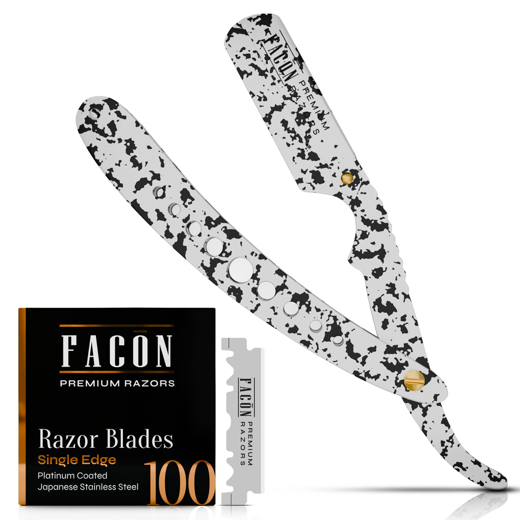 Facón Straight Razors for Men - Professional Barber Straight Edge Razor Kit with 100 Blades, Classic Stainless Steel Barbero Shaver for a Smooth & Precise Shave, Premium Barber Razor for Men's Shaving