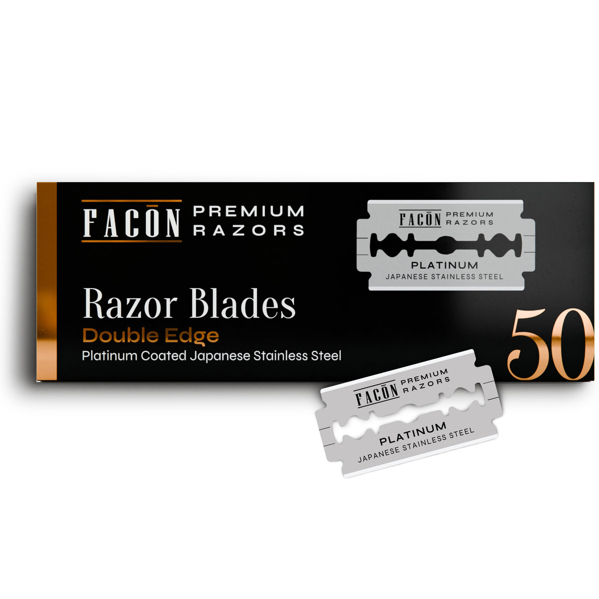 50 Facón Double Edge Razor Blades for Safety Razor, Safety Razor Blades for Shaving, Platinum Japanese Stainless Steel for Smooth & Precise Shave, Premium Replacement Razor Blade for Men & Women