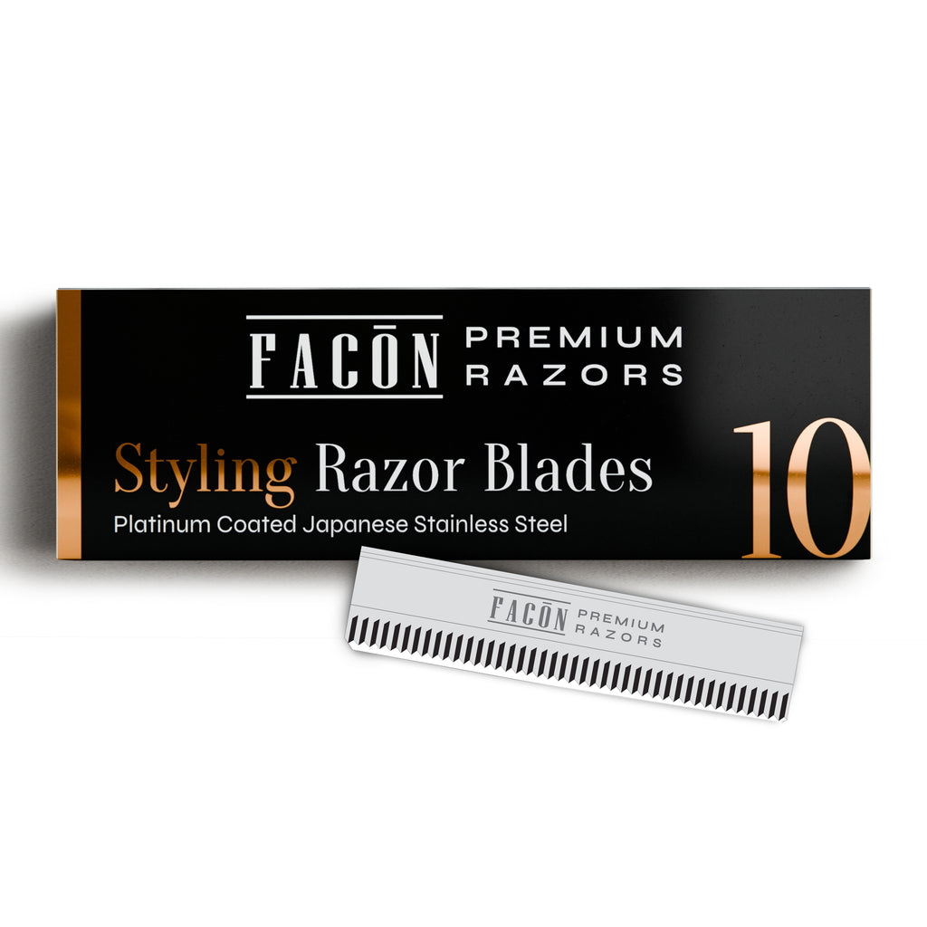 Facón Professional Hair Razor Comb Replacement Blades, Styling Razor Blades for Thinning Texturizing Layering Cutting Hair, Premium Platinum Japanese Stainless Steel for Split Ends Trimming - 10 Count