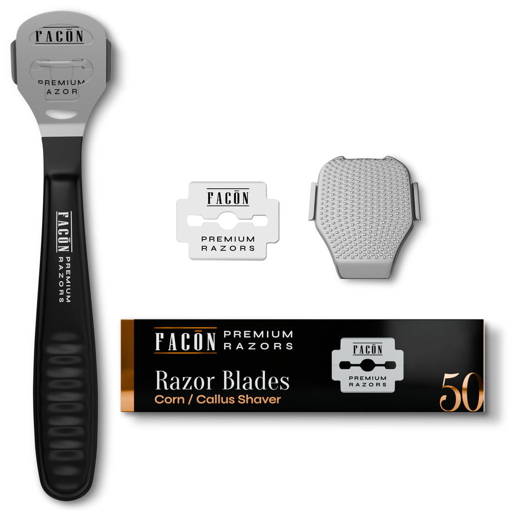 Facón Professional Callus Shaver Remover with 50 Blades, Pedicure Razor for Feet & Hands, Foot Razor for Callus Removal, Callus Blade Remover, Corn Shaver, Surgical Grade Premium Stainless Steel Tool