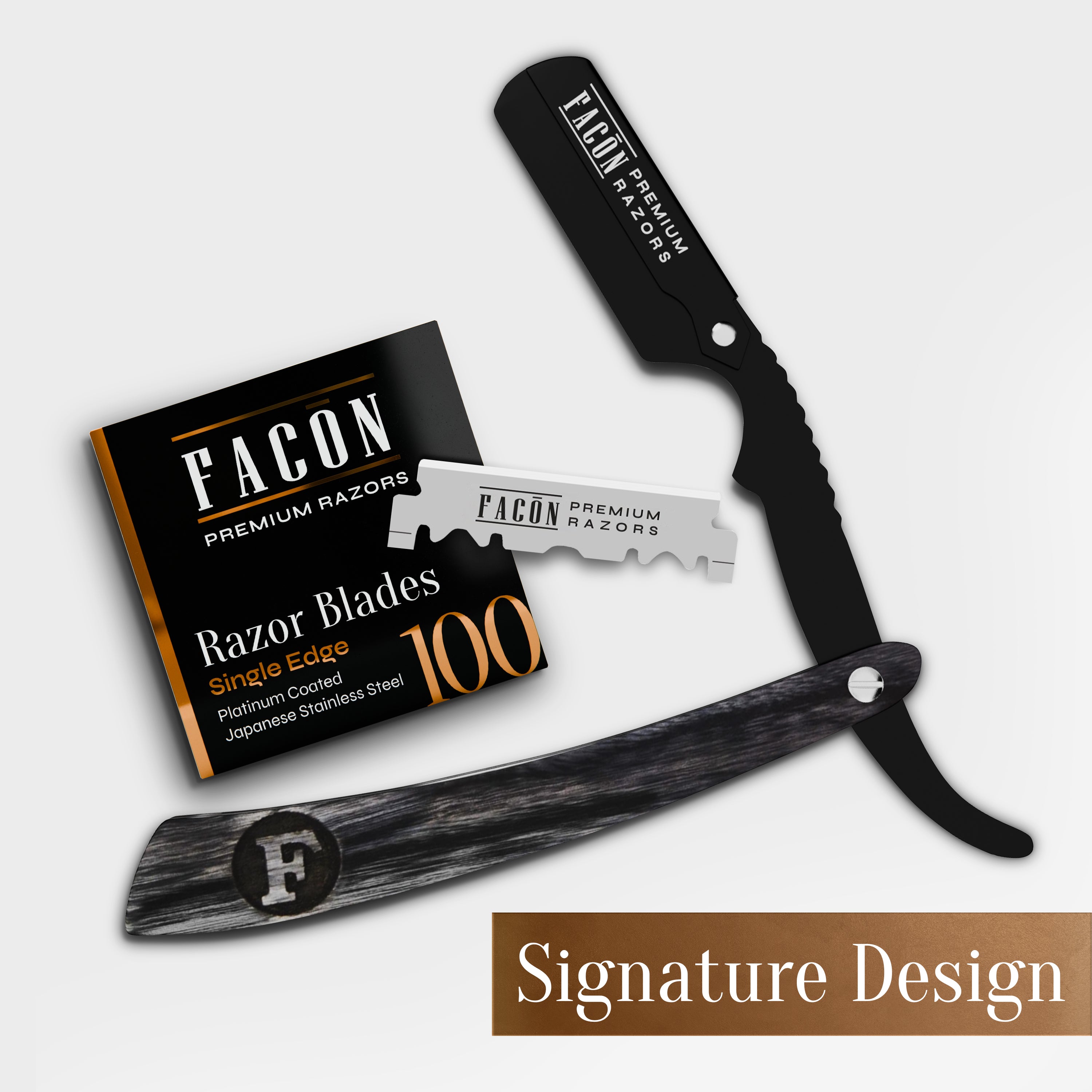 Facón Straight Razors for Men - Professional Barber Straight Edge Razor Kit with 100 Blades, Wooden Stainless Steel Barbero Shaver for a Smooth & Precise Shave, Premium Barber Razor for Men's Shaving