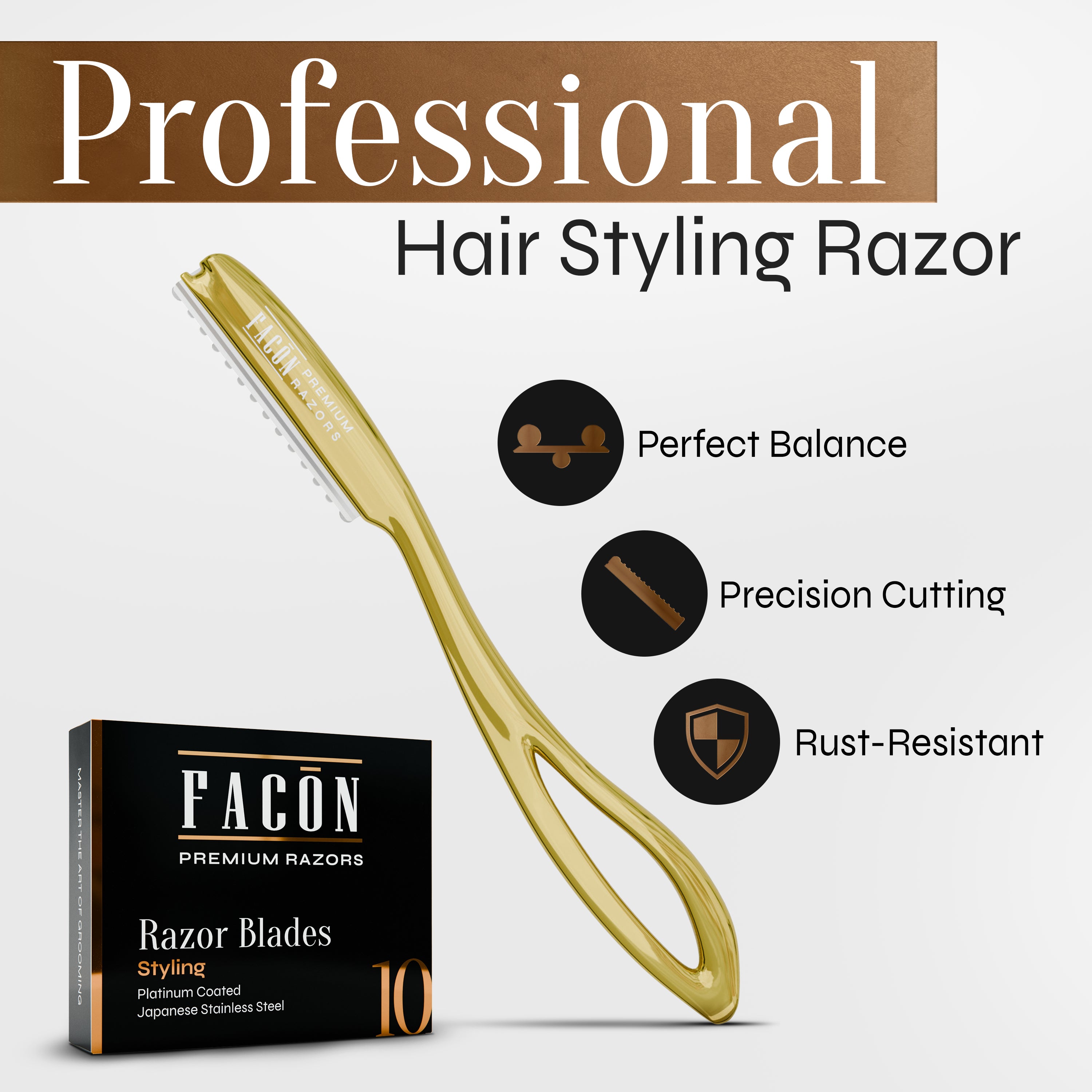Facón Hair Razors for Cutting Hair - Professional Hair Styling Razor Kit with 11 Replacement Blades, Stainless Steel Hair Cutting Tool for Salon & Home, Premium Hair Thinning Texturizing Faether Razor
