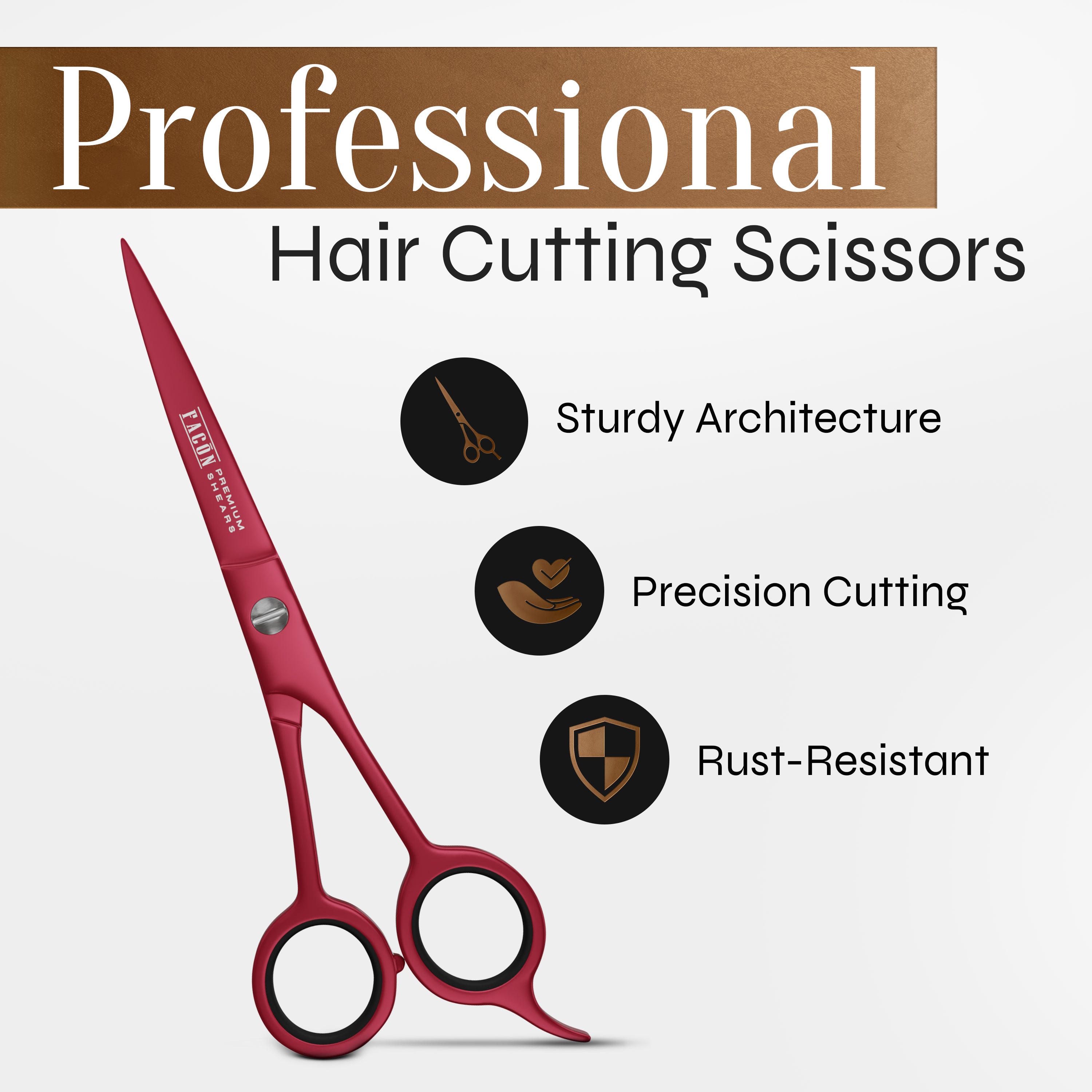 Facón Hair Cutting Scissors - Professional Hair Scissors 6.5 Inch Razor Edge Barber Shears Salon Hair Cutting Shears - Japanese Stainless Steel - Precision Cutting Premium Shears for Men, Women & Kids