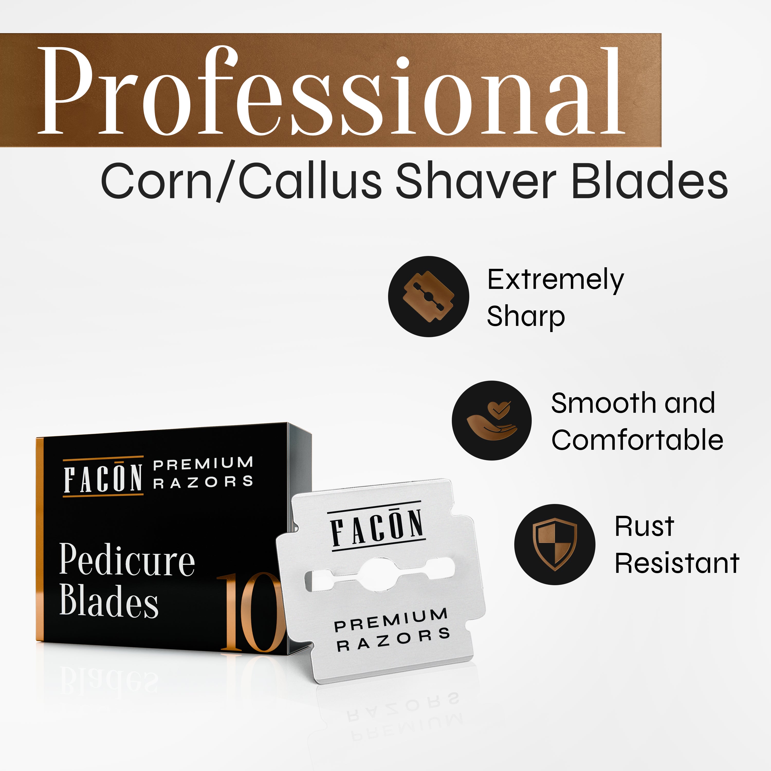 50 Facón Professional Callus Shaver Replacement Blades, Corn Plane Razor Blades for Callus Removal, Premium Platinum Japanese Stainless Steel, Pedicure Razor Blades Remove Calluses, Corns & Rough Skin