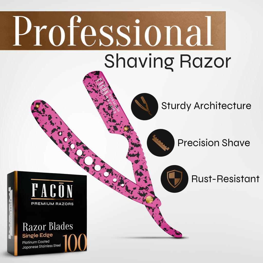 Facón Straight Razors for Men - Professional Barber Straight Edge Razor Kit with 100 Blades, Classic Stainless Steel Barbero Shaver for a Smooth & Precise Shave, Premium Barber Razor for Men's Shaving