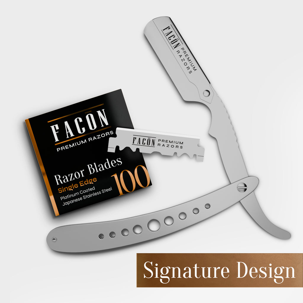 Facón Straight Razors for Men - Professional Barber Straight Edge Razor Kit with 100 Blades, Classic Stainless Steel Barbero Shaver for a Smooth & Precise Shave, Premium Barber Razor for Men's Shaving