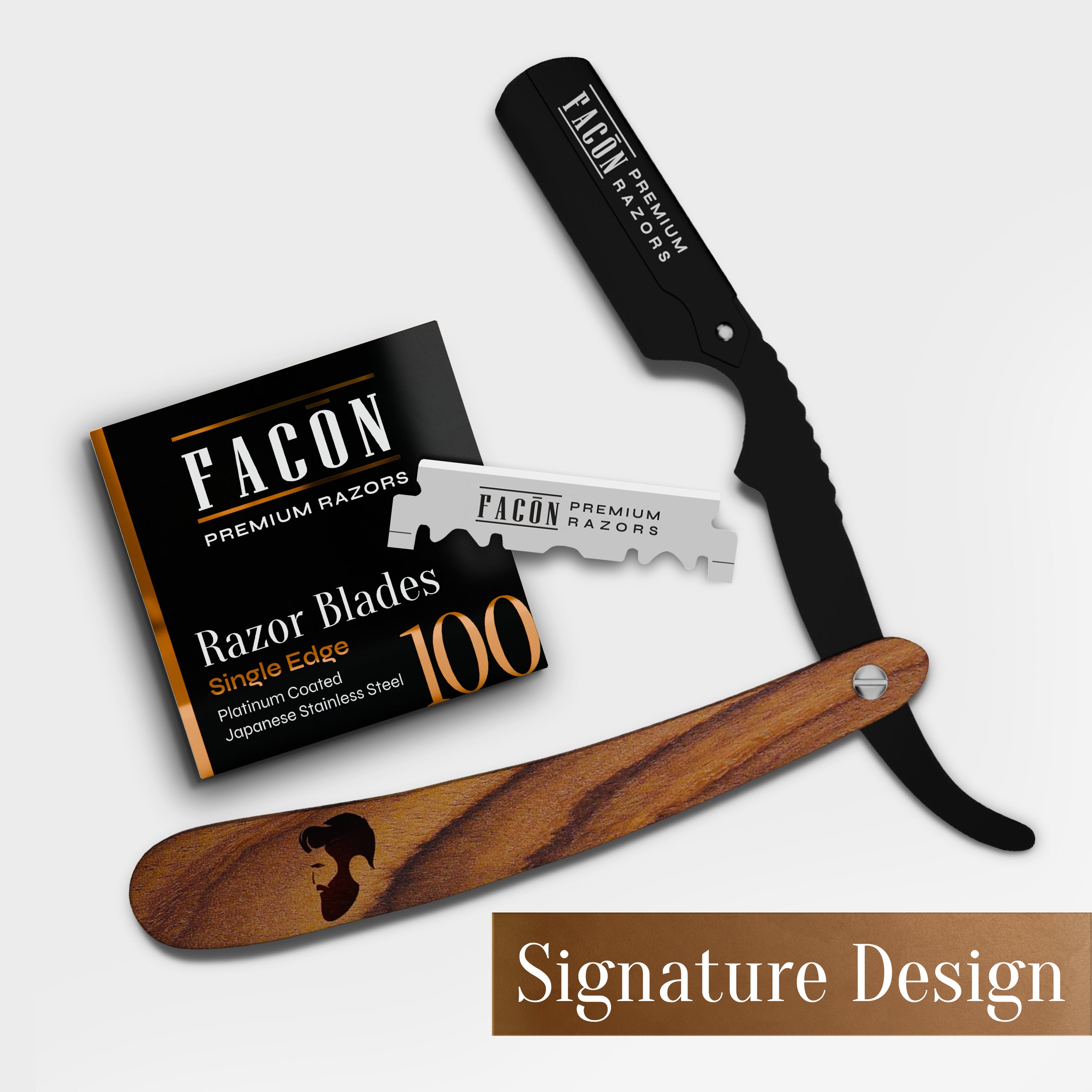 Facón Straight Razors for Men - Professional Barber Straight Edge Razor Kit with 100 Blades, Wooden Stainless Steel Barbero Shaver for a Smooth & Precise Shave, Premium Barber Razor for Men's Shaving